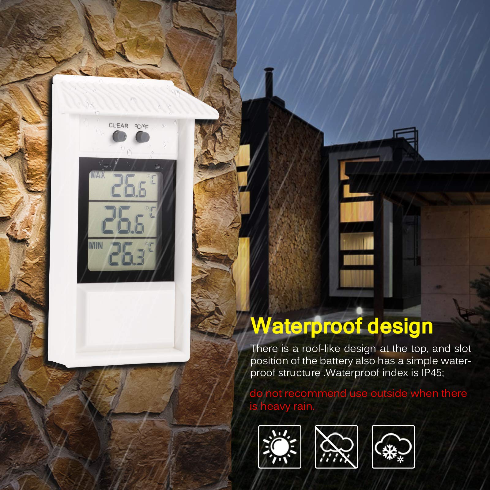 Houkiper Digital Min Max Thermometer - Indoor/Outdoor Greenhouse Thermometer with Hook for Wall Mounting | Records High & Low Temperatures | Perfect for Garden Greenhouses, Hydroponics & Plant Nurseries