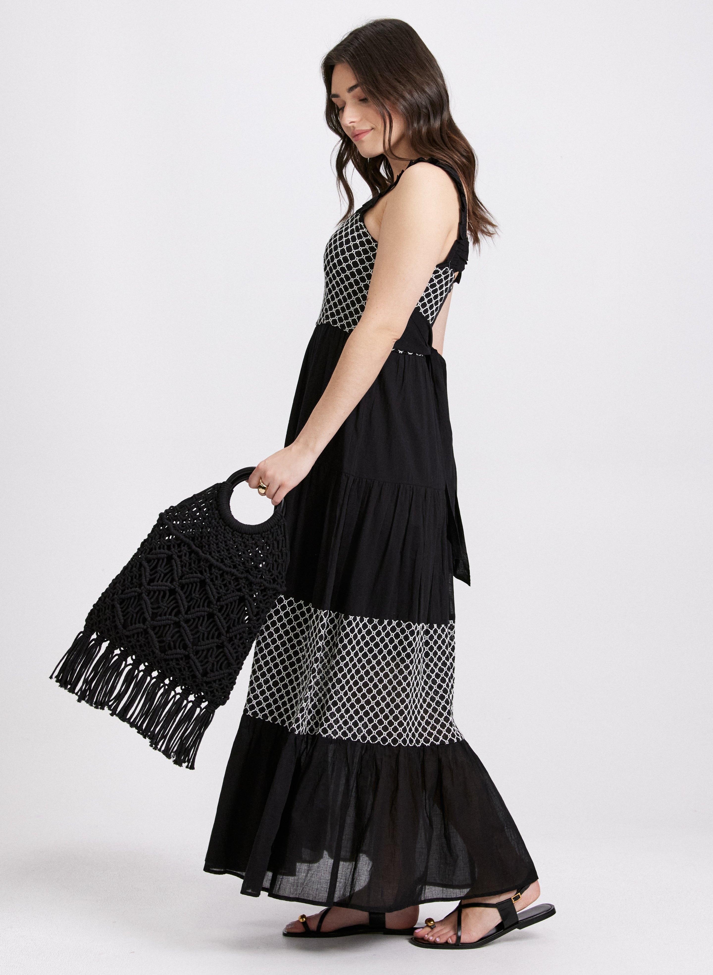 Elegant Crochet Detail Maxi Dress for Women - Boho Summer Beach Dress, Perfect for Vacations, Weddings & Date Nights