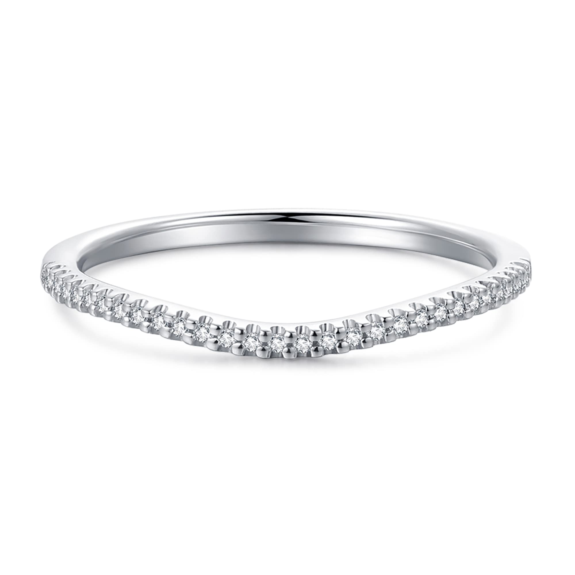14K Gold Moissanite Wedding Band for Women - 1.5mm V-Shape Chevron Curved Eternity Ring, Durable & Hypoallergenic Jewelry Gift for Bride, Anniversary, Engagement, or Special Occasions