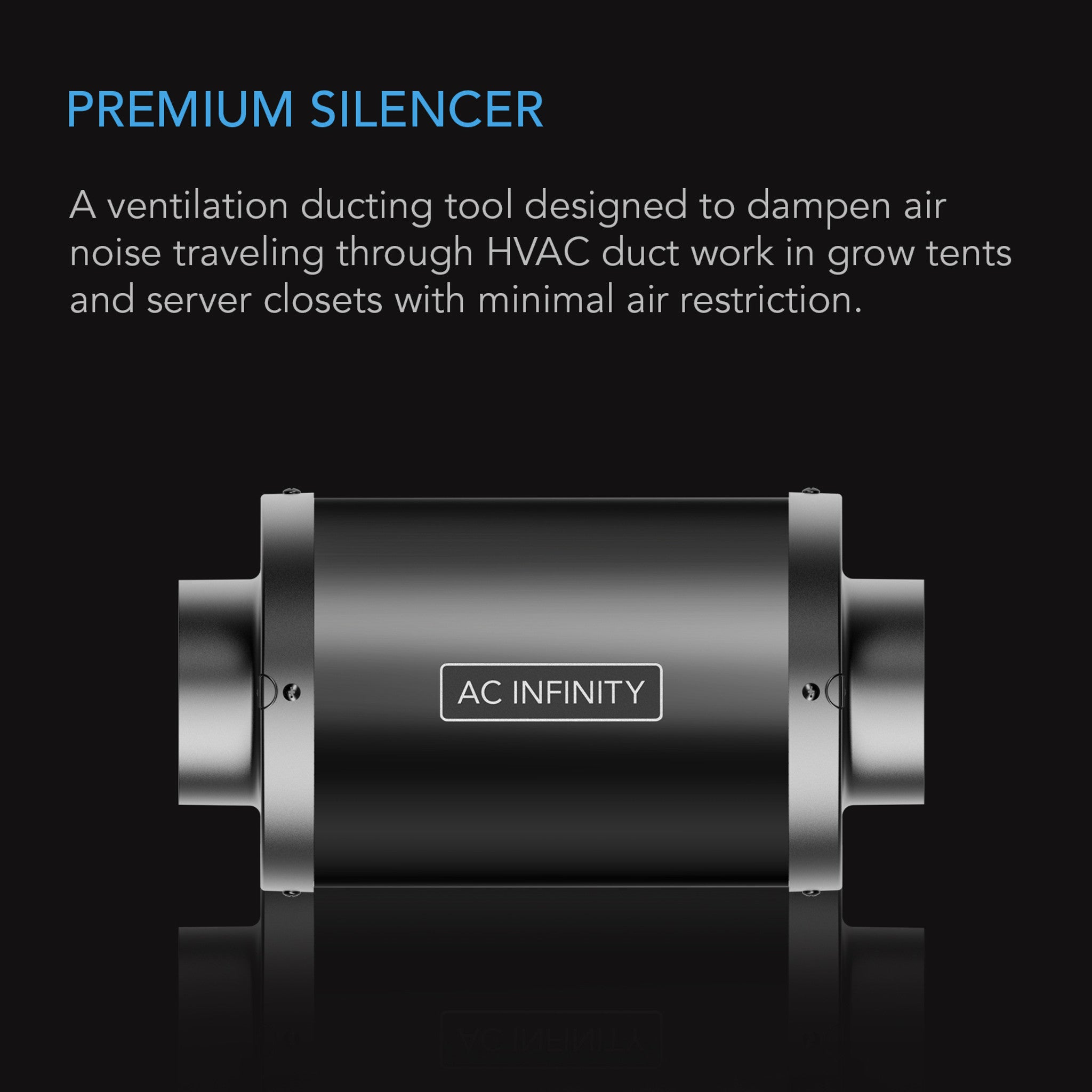 4 Inch Inline Duct Fan Silencer - 100mm Quiet Ventilation Muffler for Grow Tents, HVAC Systems & Home Ventilation | AC Infinity Brand | Reduce Noise in Hydroponics & Indoor Gardens