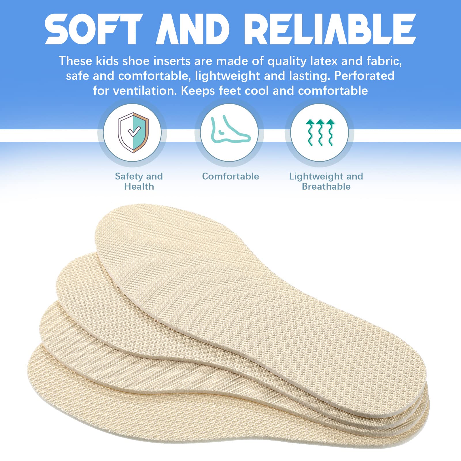 **Eurzom 2 Pairs Kids Memory Foam Shoe Insoles - Breathable Washable Latex Inserts for Toddlers & Women, Soft Comfort for Spring & Summer (Beige) - Perfect for School, Sports & Daily Wear**