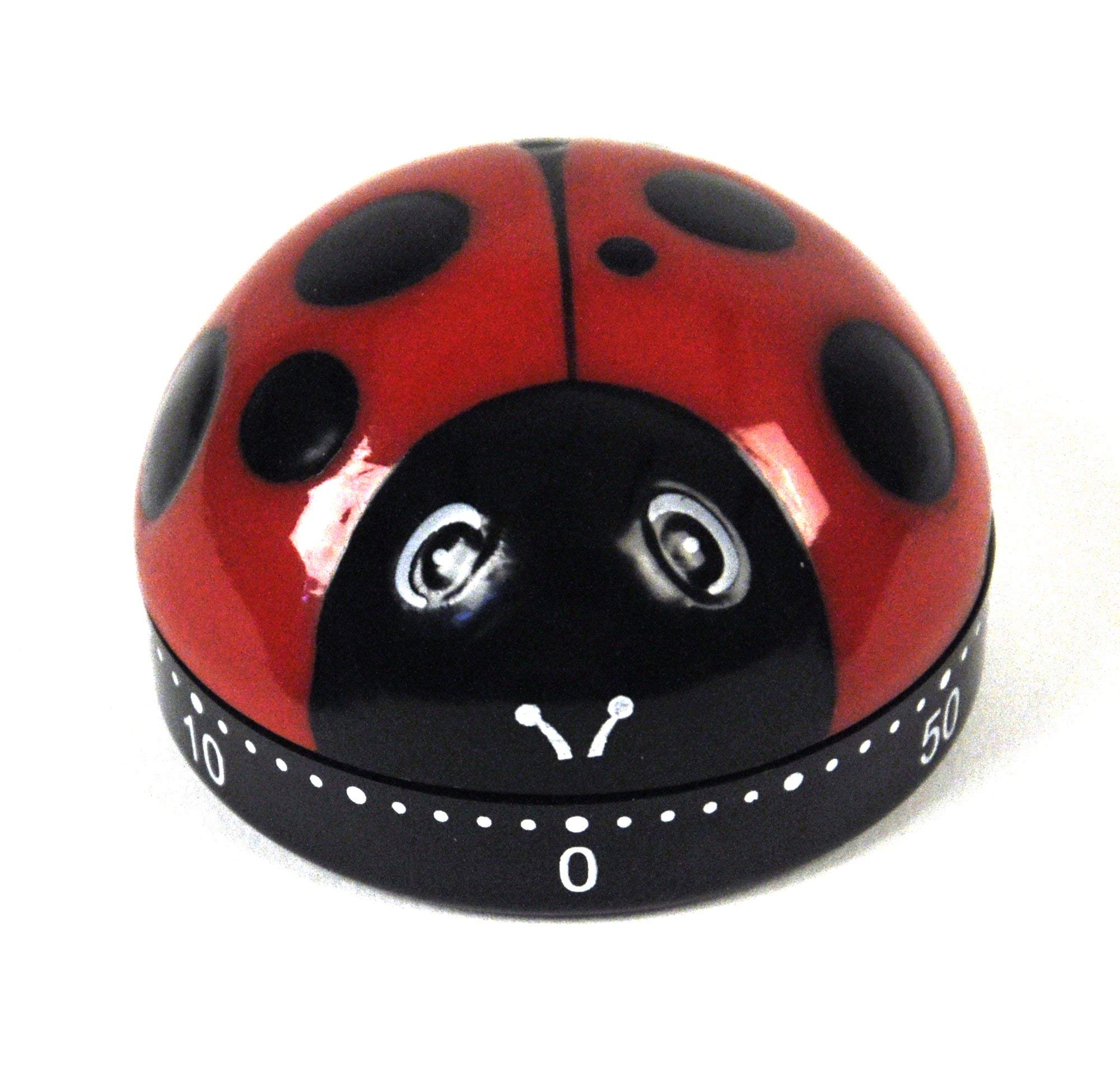 Kikkerland Red Ladybug Kitchen Timer - 60 Minute Countdown, 5.7 x 5.7 x 4.4 cm - Cute Bug-Shaped Cooking Timer for Baking, Cooking, and Classroom Activities