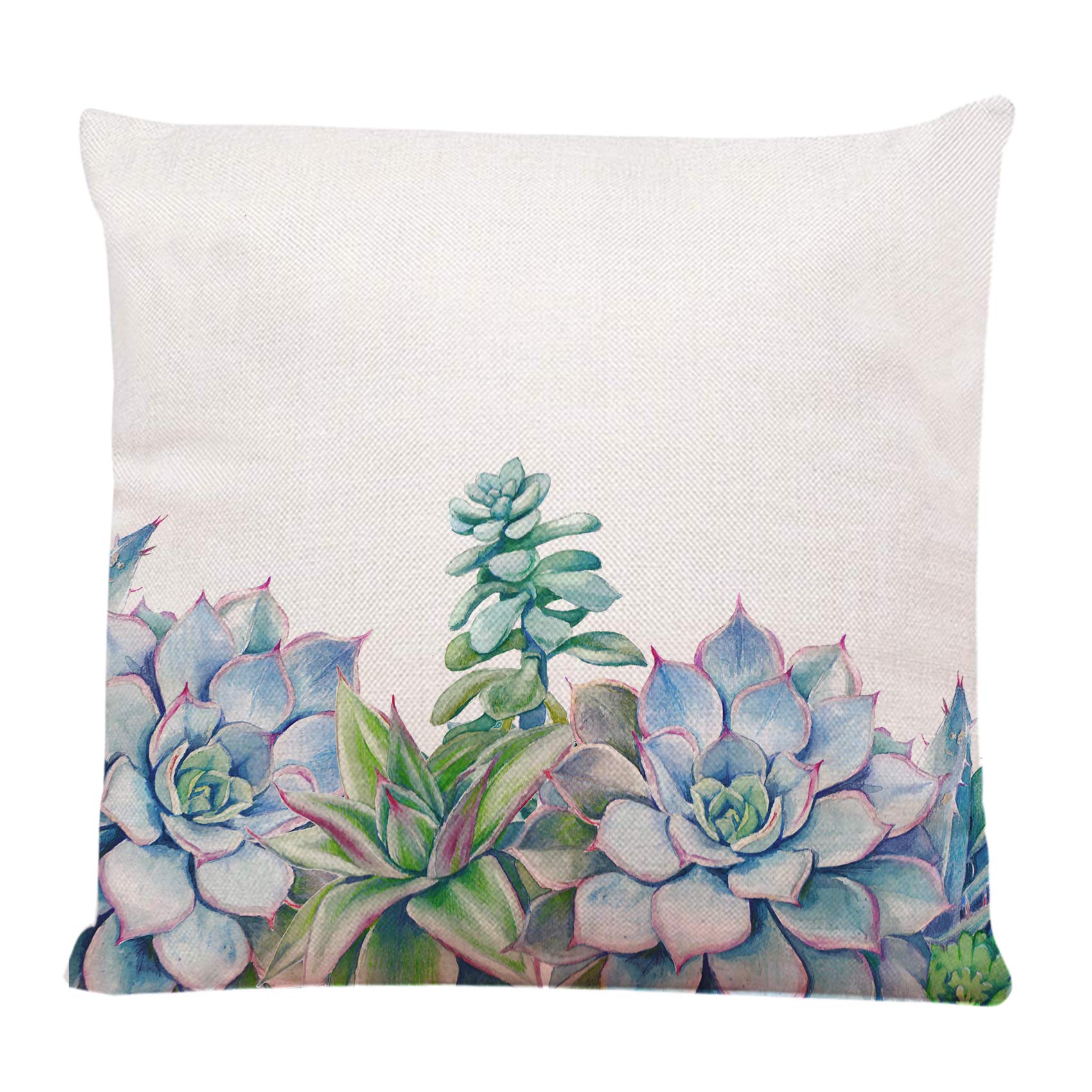 18x18 Inch Watercolor Succulent Floral Throw Pillow Cover - Hand-Painted Green Plants on White with Artistic Border - Decorative Square Cushion Case for Sofa, Bed & Home Decor - Perfect for Living Room, Bedroom & Nursery Accents