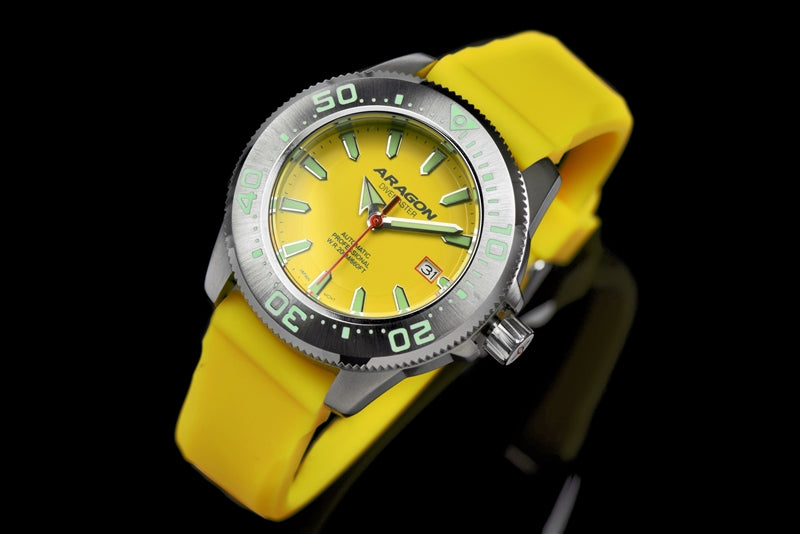 ARAGON Divemaster Automatic Dive Watch NH35 Movement 45mm Case Yellow Dial A068YEL - Perfect for Scuba Diving, Water Sports & Outdoor Adventures