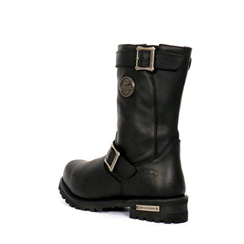 Hot Leathers BTM1005 Men's Black 10-inch Engineer Boots - Round Toe, Lug Sole, Size 9 | Durable Leather Work Boots for Motorcycle Riding, Construction & Outdoor Activities