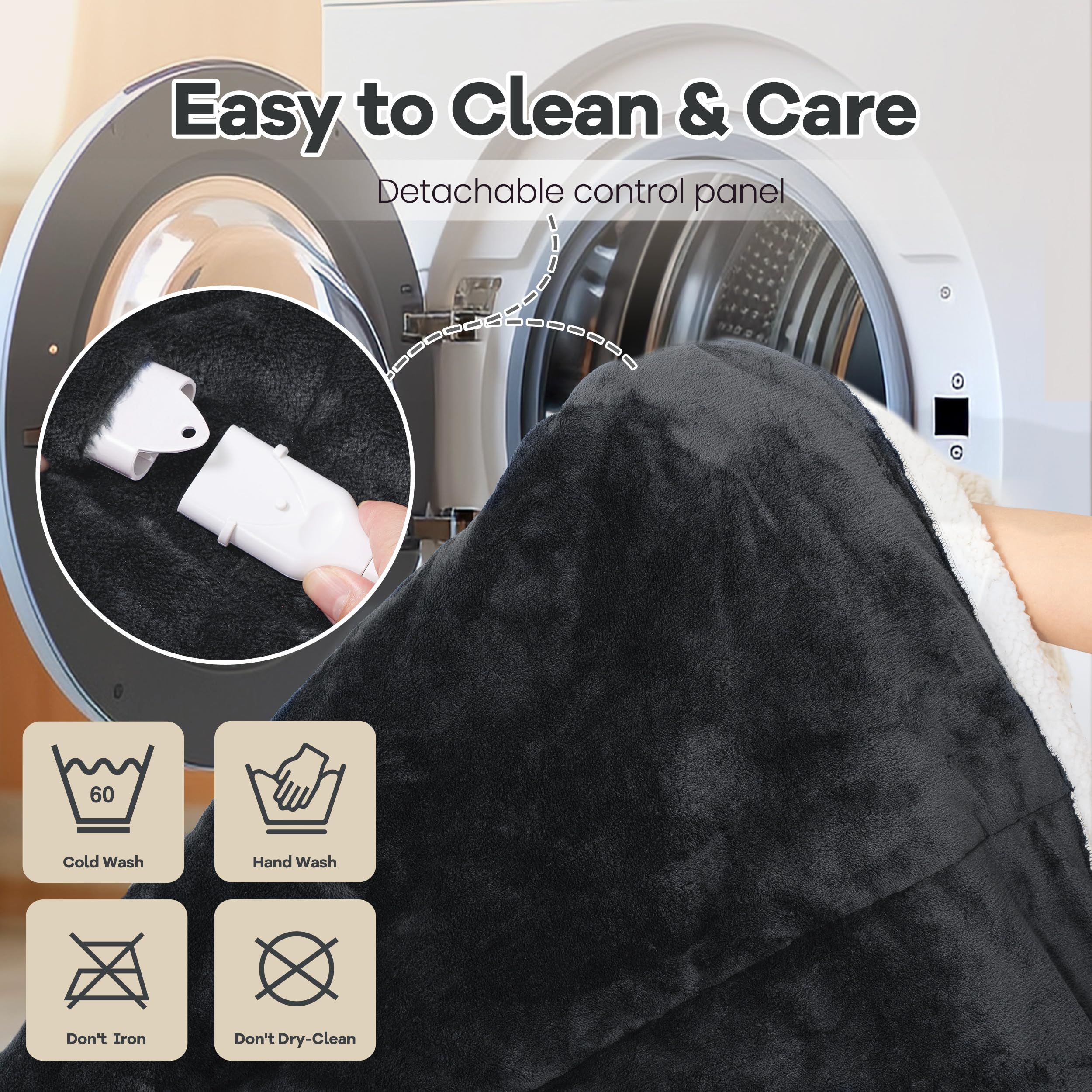 Electric Heated Blanket with Foot Pocket & Sleeves - 6 Heat Levels, 4H Auto Shut Off - Machine Washable Wearable Heating Throw for Adults (Grey, Long) - Perfect for Winter Nights, Office, Camping & Cold Weather Comfort