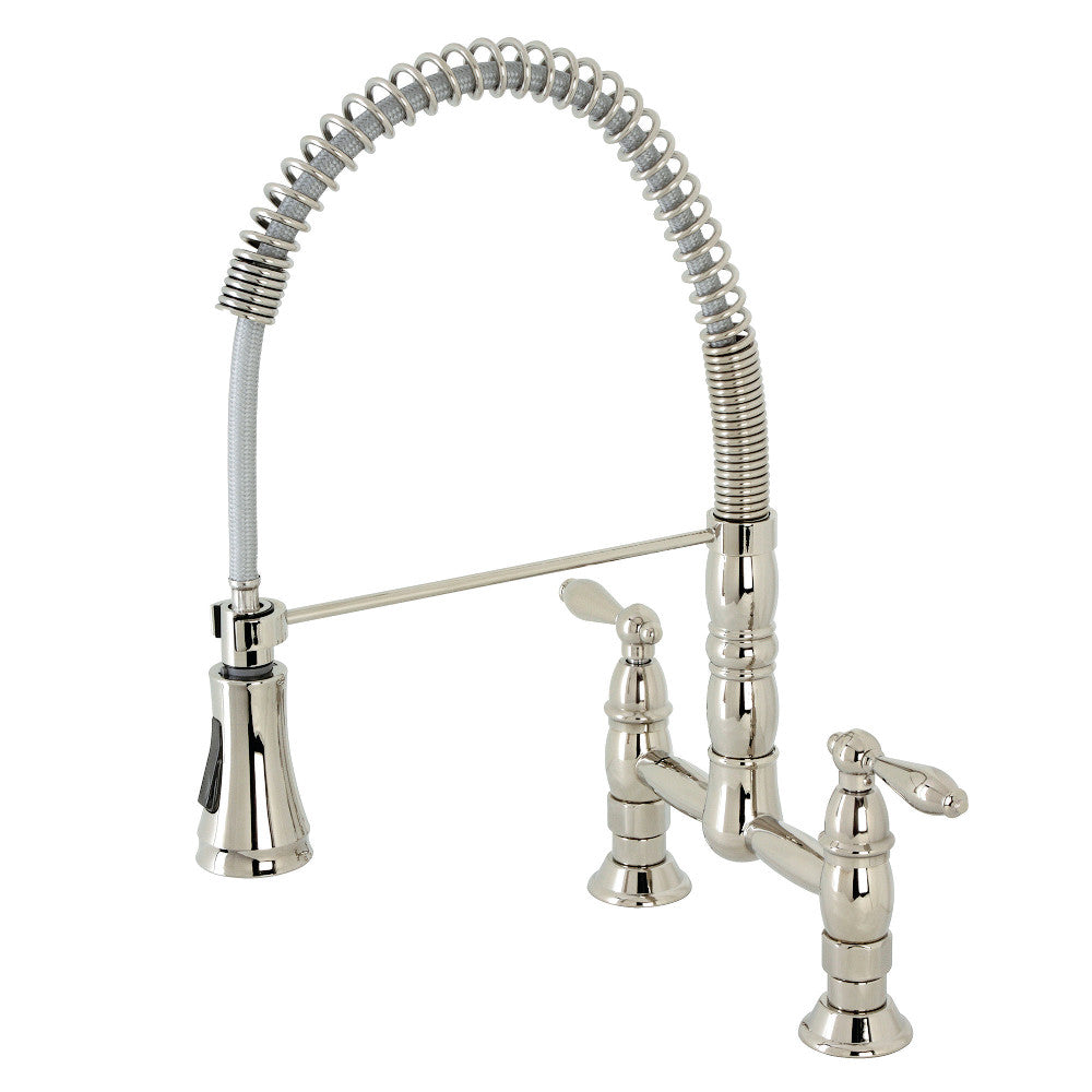 Gourmetier GS1276AL Heritage Two Handle Deck Mount Pull Down Sprayer Kitchen Faucet - Stainless Steel Brushed Nickel - High Arc Commercial Style for Sink - Perfect for Home Kitchen & Restaurant Use