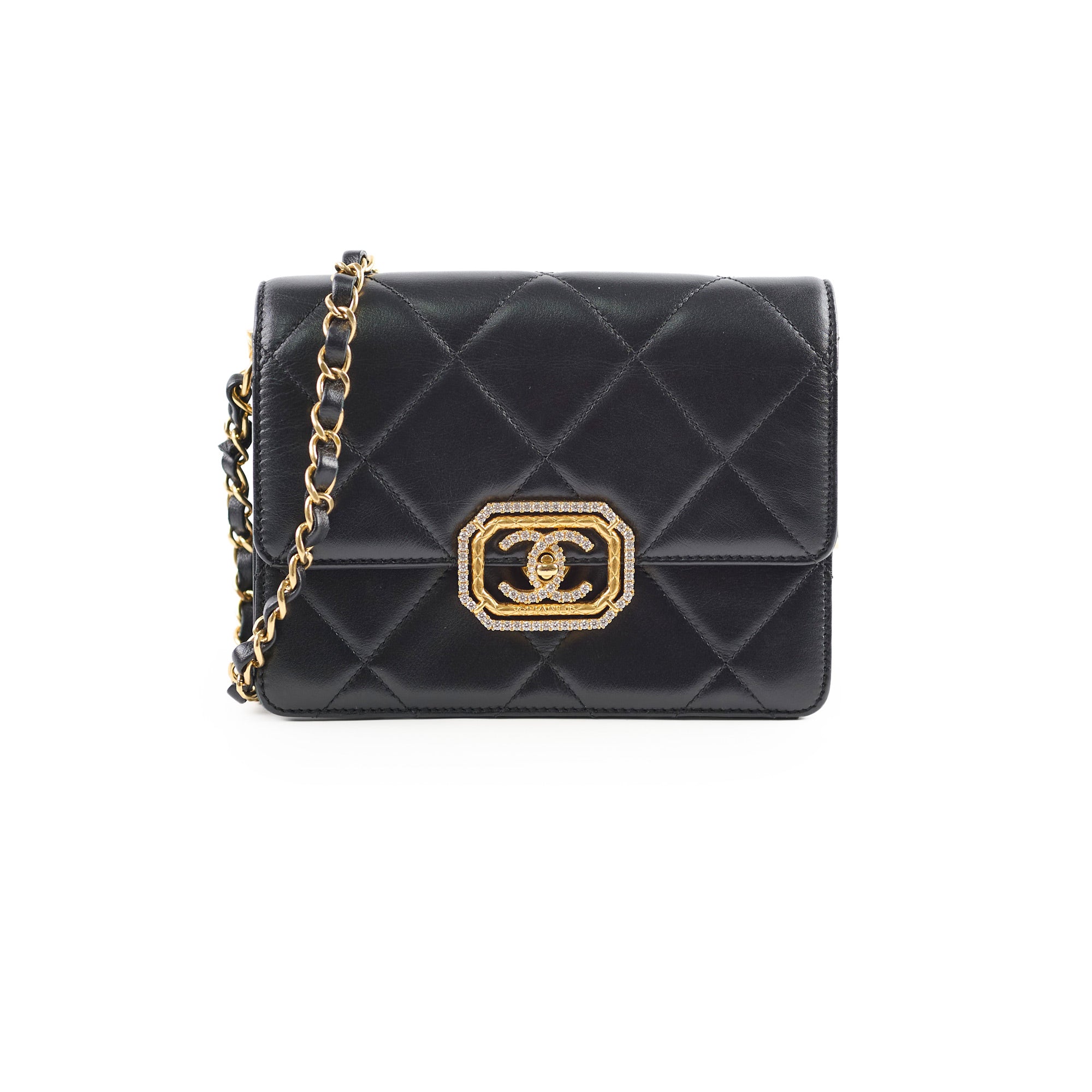 Chanel Calfskin Strass Quilted Mini Flap Bag Black Microchip - Luxury Designer Crossbody Purse for Women, Perfect for Evening Parties & Special Occasions