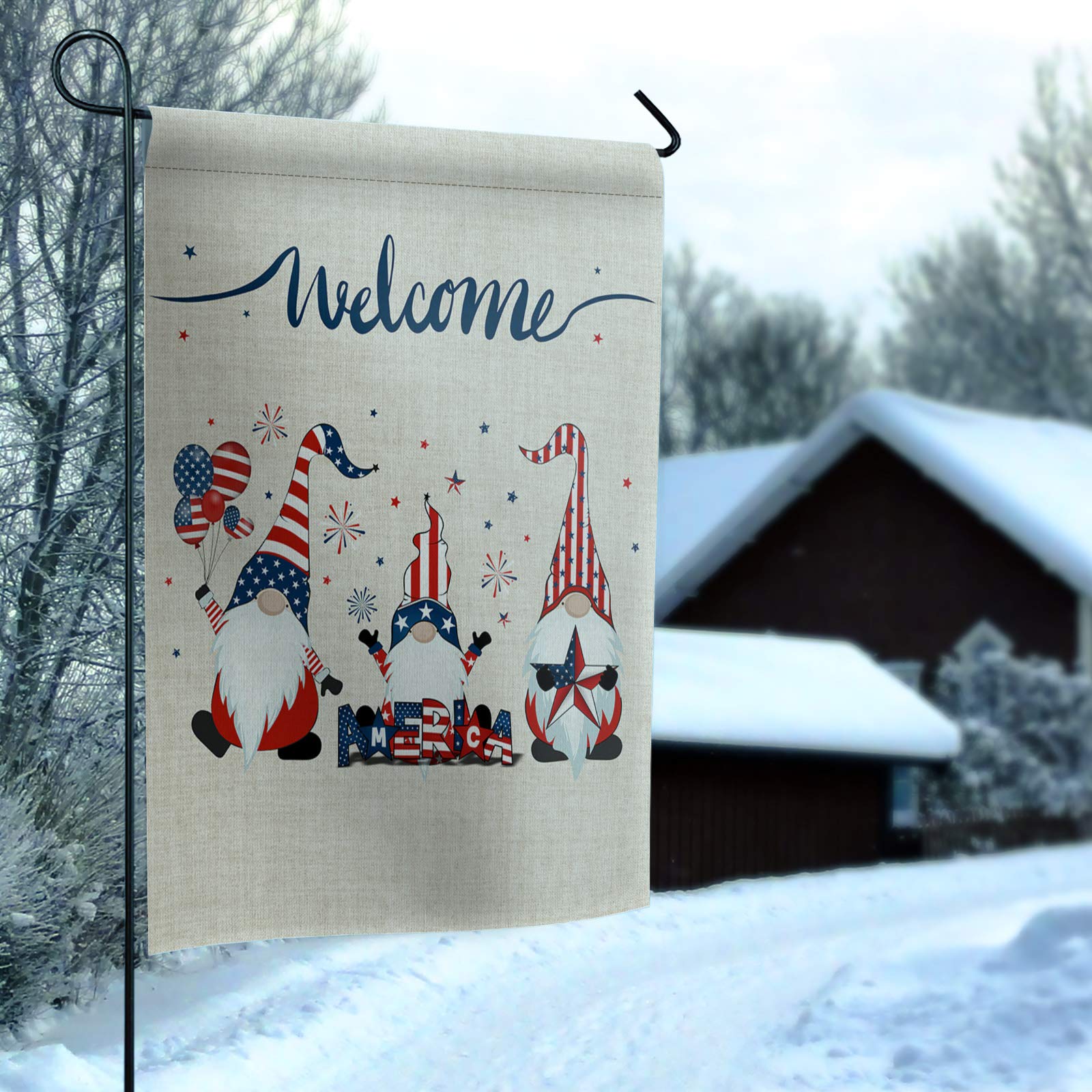 Premium 12x18 Inch Mini Garden Flag - Happy Independence Day American Flag Gnomes Design, Weather Resistant & Double Stitched Burlap Outdoor Decor for Yard, Garden, and Patio | Perfect for 4th of July Celebrations, Front Yard Displays, and Seasonal Home Decor
