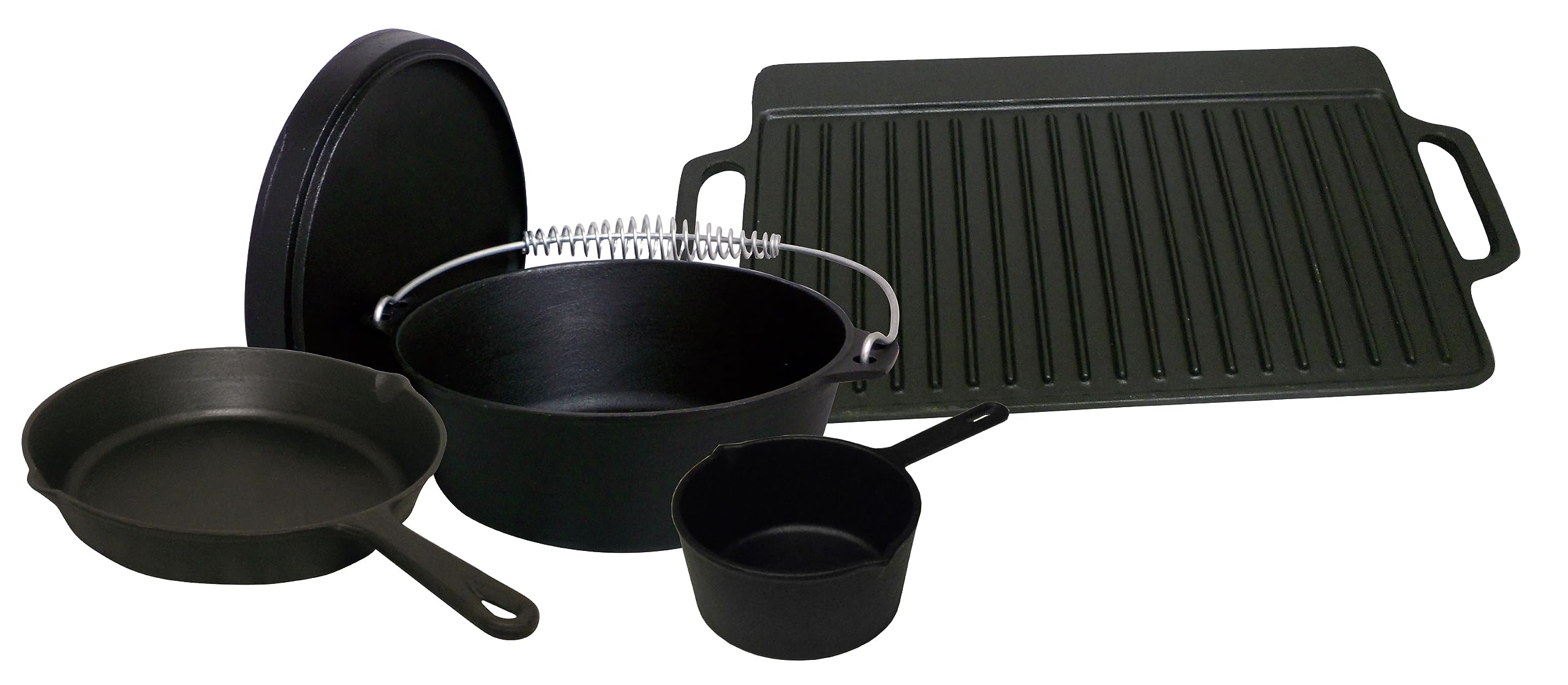 King Kooker 5-Piece Cast Iron Cookware Set - Premium Dutch Oven, Skillet & Lid for Stovetop, Oven & Outdoor Cooking | Perfect for Camping, BBQ & Home Kitchen Use