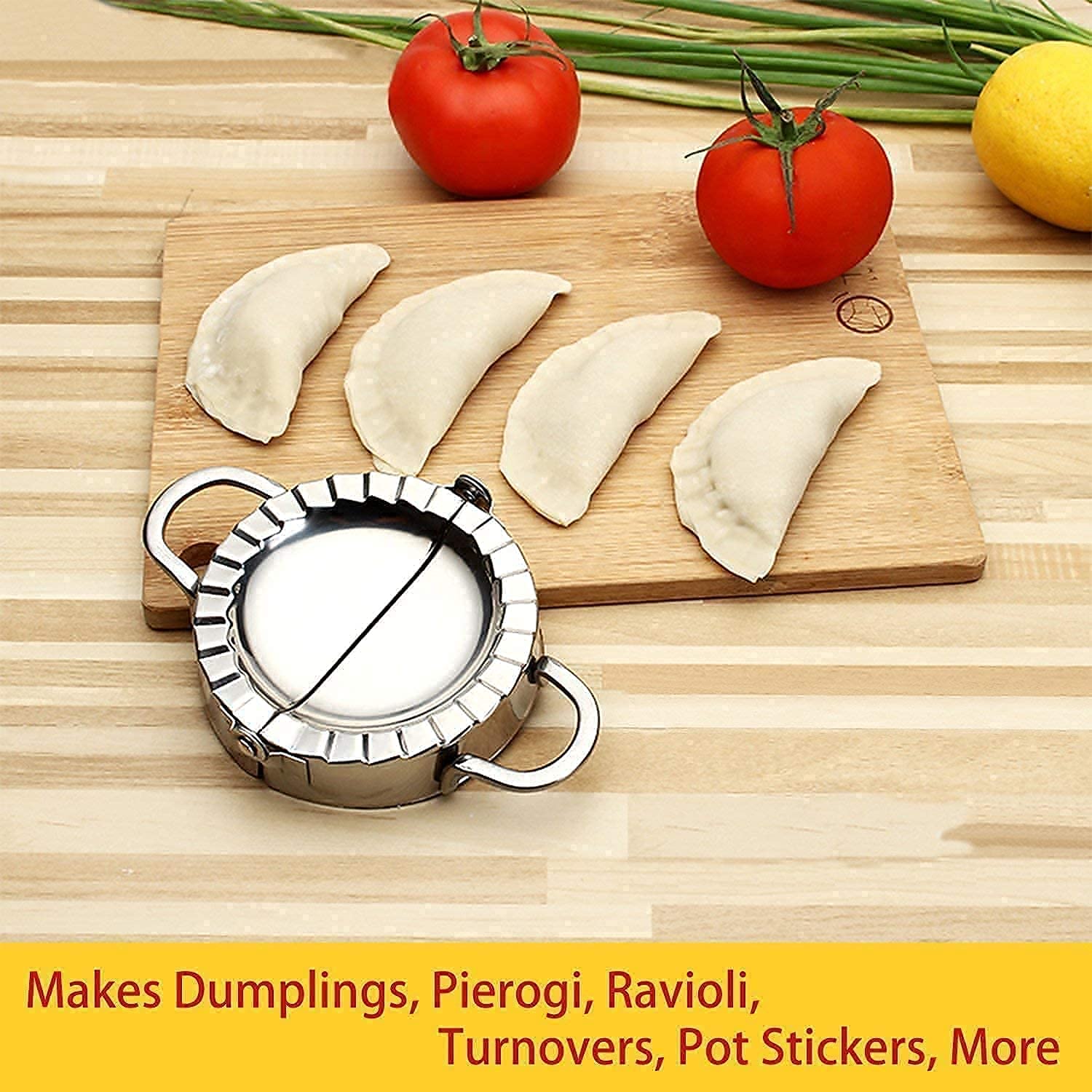 2V BROTHERS Stainless Steel Dumpling Maker - Professional Momos Maker, Dough Press Mold, Wrapper & Cutter for Perfect Homemade Dumplings (18x5x9cm, Silver) | Ideal for Asian Cuisine, Family Cooking & Restaurant Use