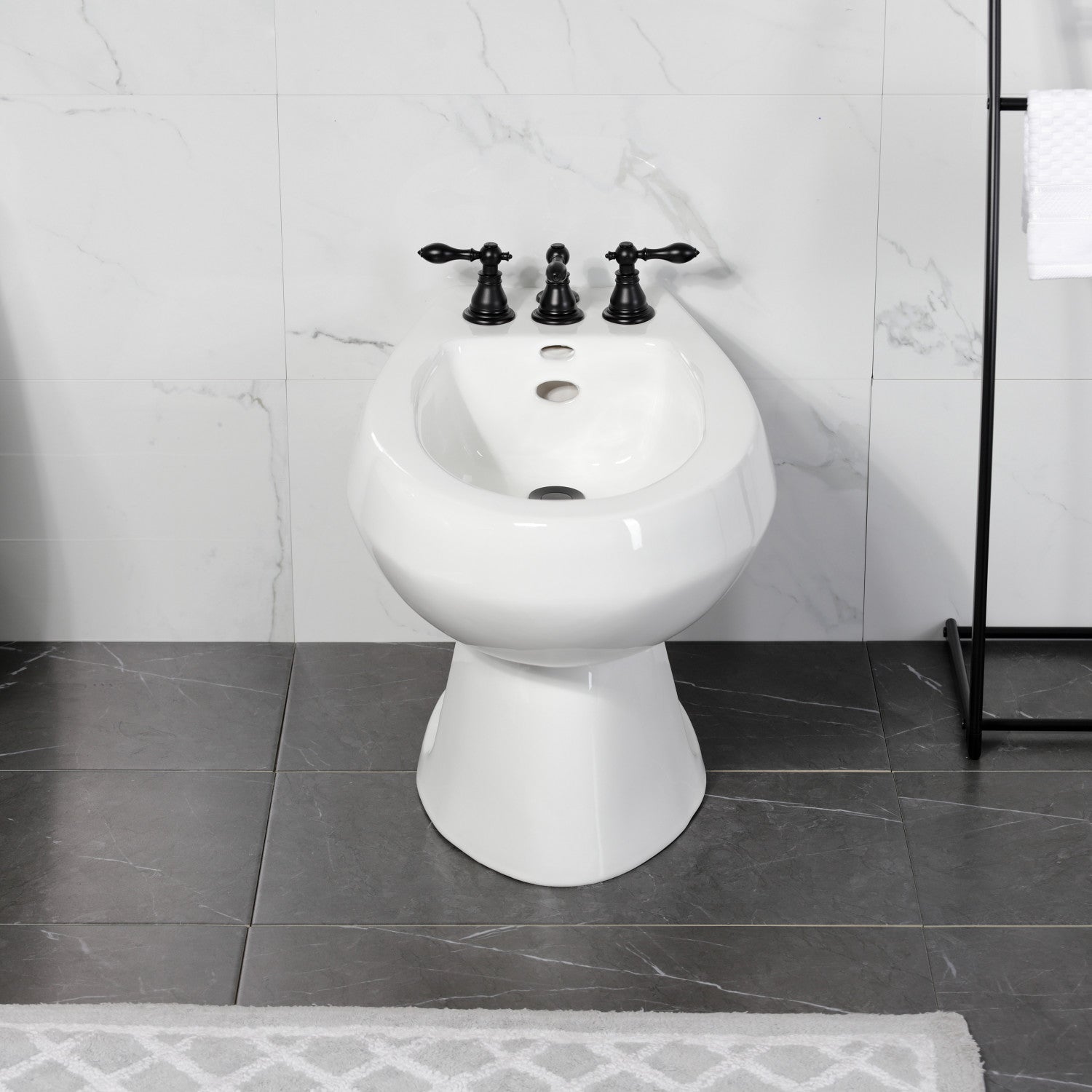 American Classic KB320ACL 3-Handle Deck Mount Vertical Spray Bidet Faucet with Brass Pop-Up Drain - Matte Black Finish for Modern Bathroom & Spa Experience