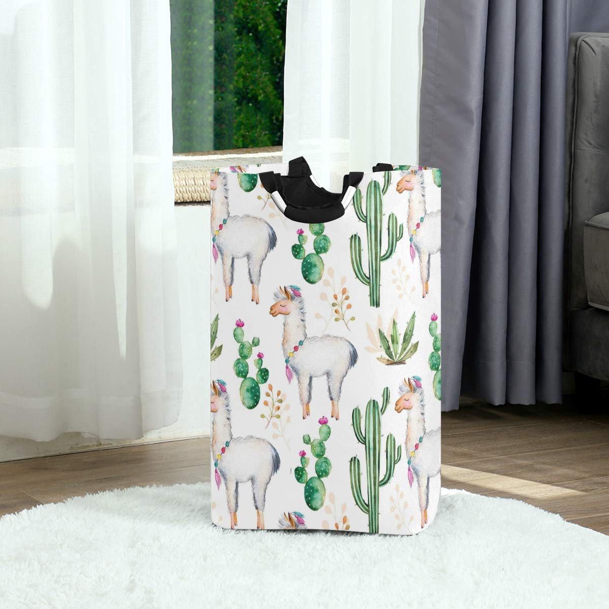 Collapsible Laundry Hamper with Tropical Animal & Cactus Flower Design - Foldable Clothes Storage Bin, Multi-Purpose for Laundry, Shopping, Toy & Book Organization | Perfect for Bedroom, Bathroom & Dorm Room Storage