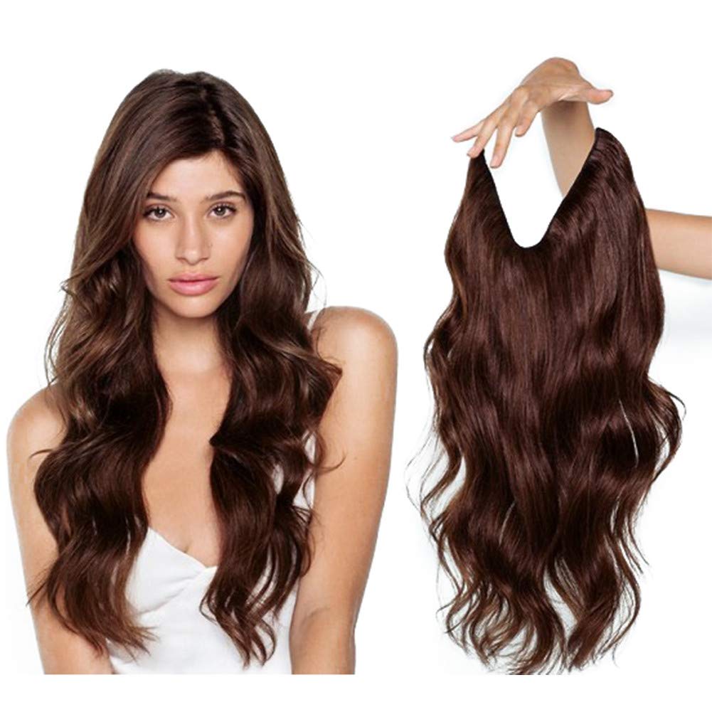 Invisible Wire Hair Extensions 28cm Real Human Hair - 100g Wavy Curly Long Hair Extensions No Clip in Hair Pieces (16 Inch, 18# Dark Ash Blonde) for Everyday Wear, Parties & Special Occasions