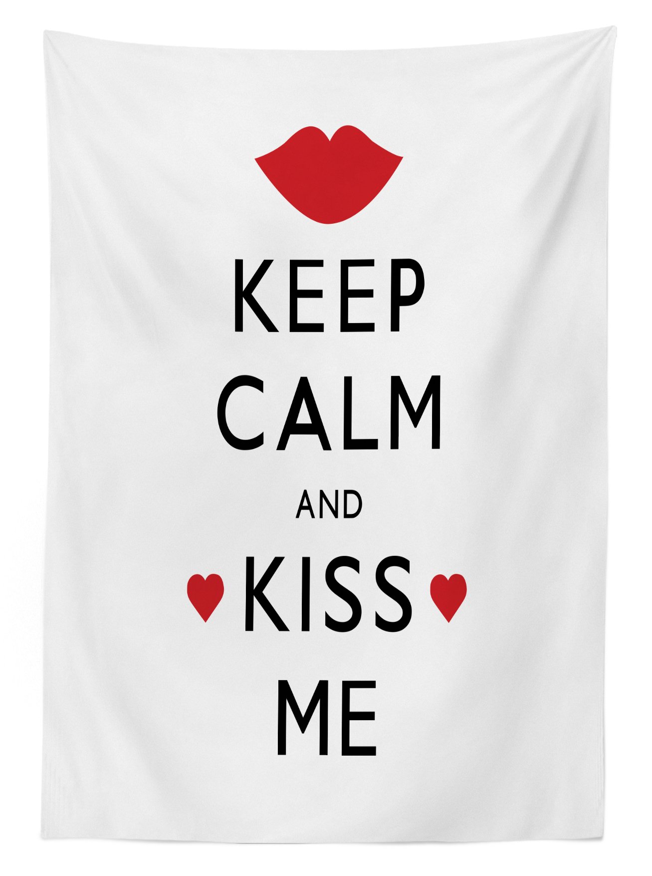 Ambesonne Keep Calm Tablecloth - Valentine's Day Romantic Dining Table Cover with Red Hearts & Kiss Design, 60x84 Inches, Black Red White - Perfect for Anniversary Dinners, Date Nights & Holiday Decor