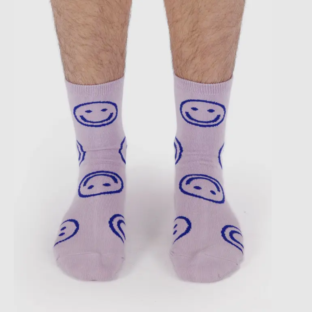 BAGGU Dusty Pink Happy Crew Socks - Soft Comfortable Cotton Socks for Women & Men - Perfect for Everyday Wear, Gifts & Casual Outfits
