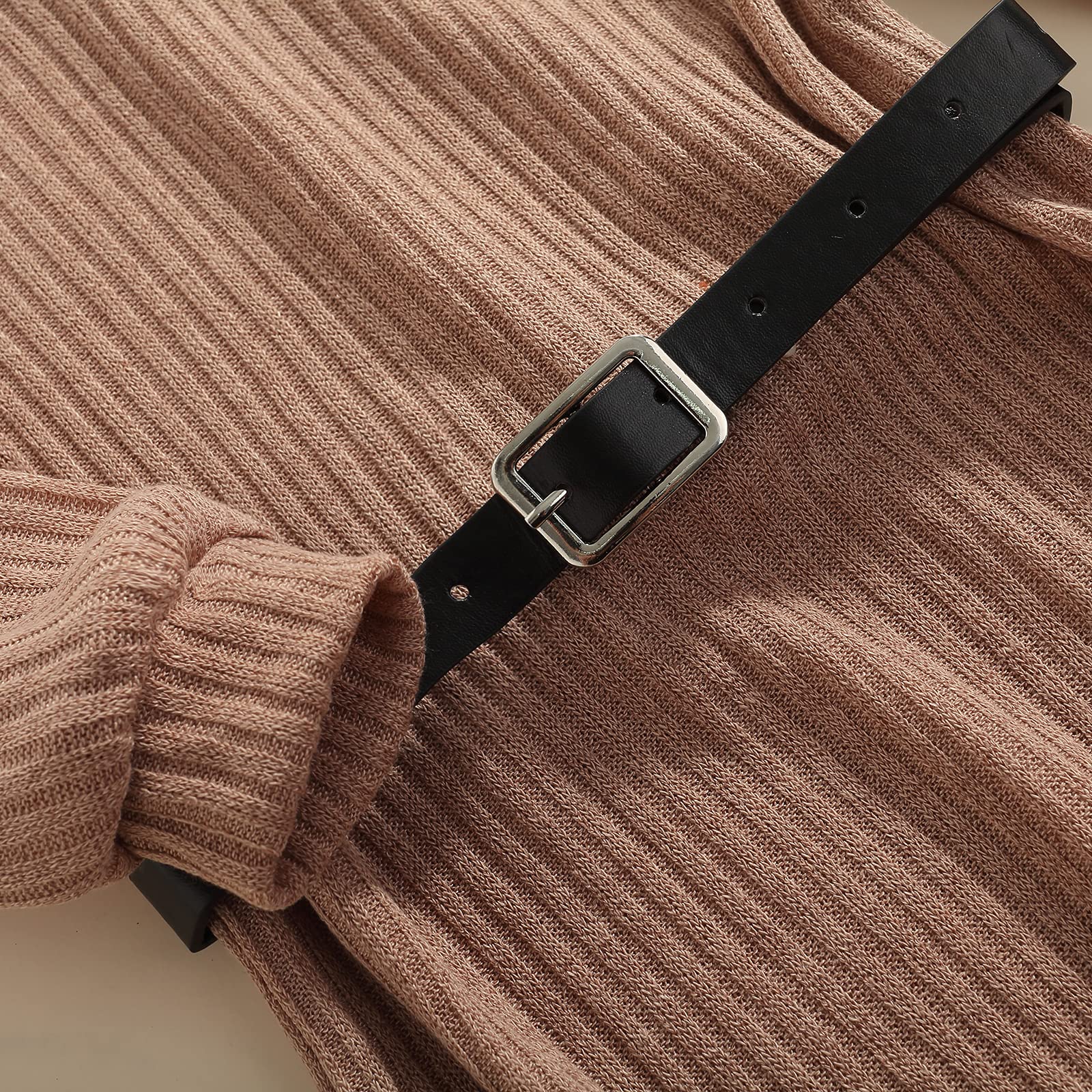 BOIBOKO Toddler Baby Girls Knit Sweater Dress with Belt - Long Sleeve Turtleneck Ribbed Dress for Fall & Winter - Perfect for Holiday Photos, Birthday Parties & Family Gatherings