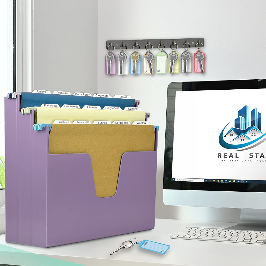 Acrimet 3-Tier Horizontal Hanging File Folder Holder Organizer - Plastic File Storage Box for Letter & A4 Size Documents (Solid Purple) - Perfect for Office, Home, or School Organization