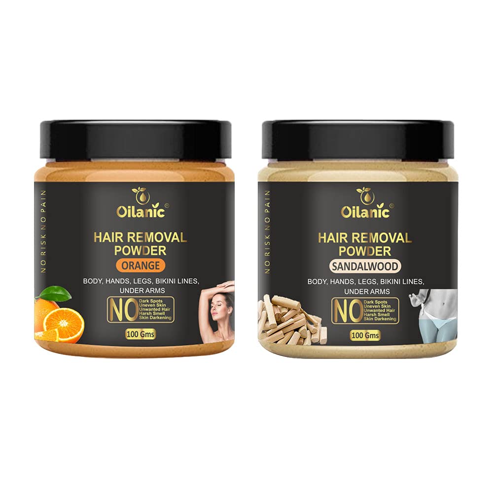 Oilanic Orange & Sandalwood Hair Removal Powder - 2 Pack (100g Each, Total 200g) - Natural & Gentle Depilatory for Smooth Skin - Perfect for Legs, Arms & Bikini Line