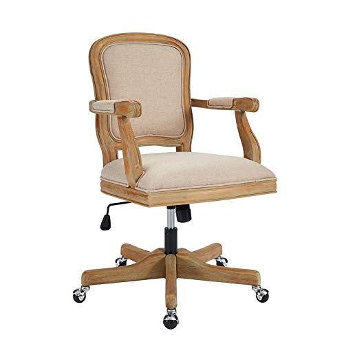 UrbanPro Farmhouse Wood Upholstered Office Chair in Natural Brown - Ergonomic Home Office Desk Chair for Comfortable Work & Study - Perfect for Home Office, Study Room & Workspace