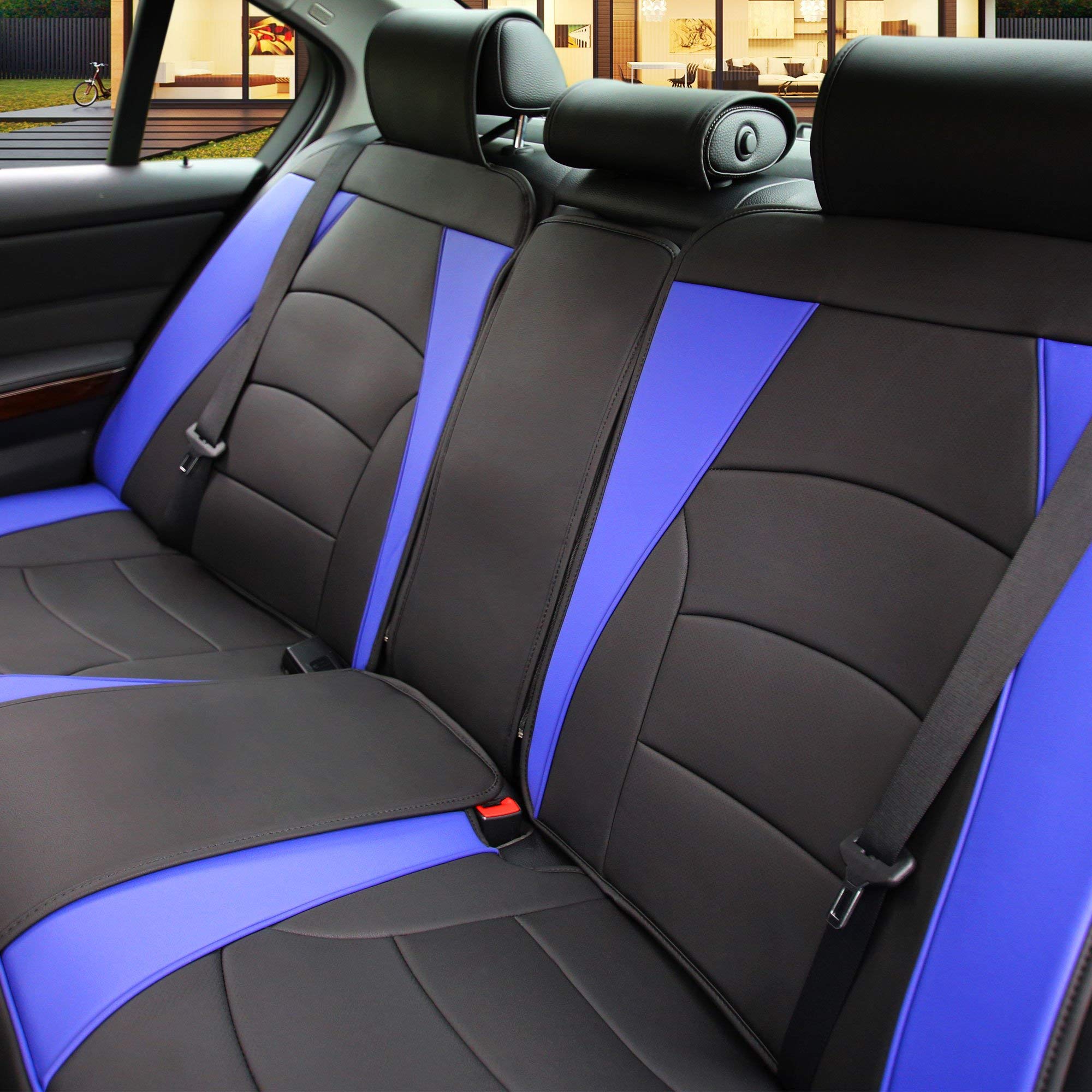 FH Group Ultra Comfort Leatherette 3-Row Car Seat Cushions - Split Design Fits Most Vehicles (SUV, Truck, Van) | Blue/Black PU205217 | Perfect for Long Road Trips & Daily Commutes