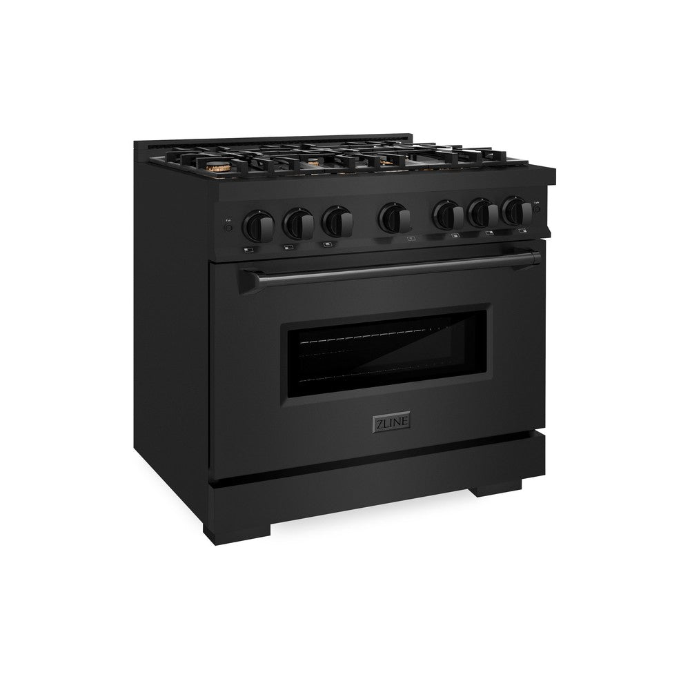 ZLINE 36 Inch 5.2 Cu. Ft. Black Stainless Steel Dual Fuel Range - Gas Cooktop & Electric Convection Oven with 6 Brass Burners (CDRB BR 36) | Perfect for Home Kitchens, Restaurants & Professional Chefs
