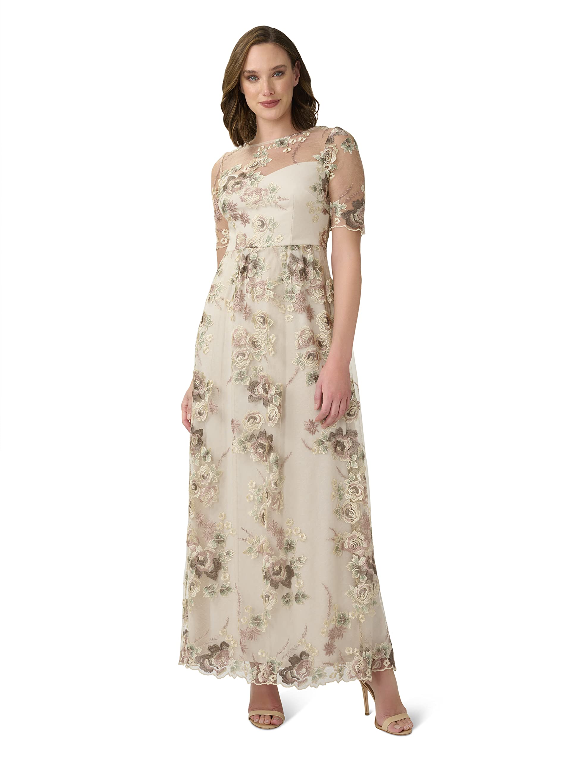 Adrianna Papell Women's Elegant Long Embroidered Evening Gown - Perfect for Weddings, Galas & Formal Occasions