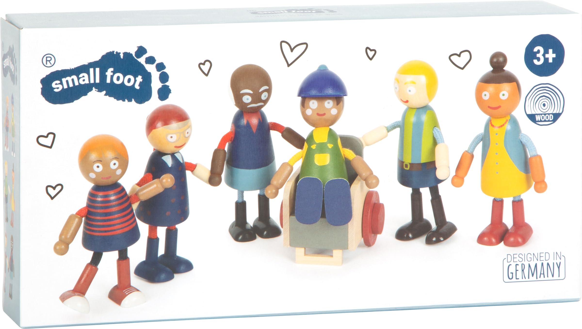 Flexible Wooden Dolls with Wheelchair - Small Foot Familia 6-Piece Set, Various Ages, Genders & Skin Tones (12396) - Perfect for Inclusive Play, Preschool Education & Special Needs Therapy