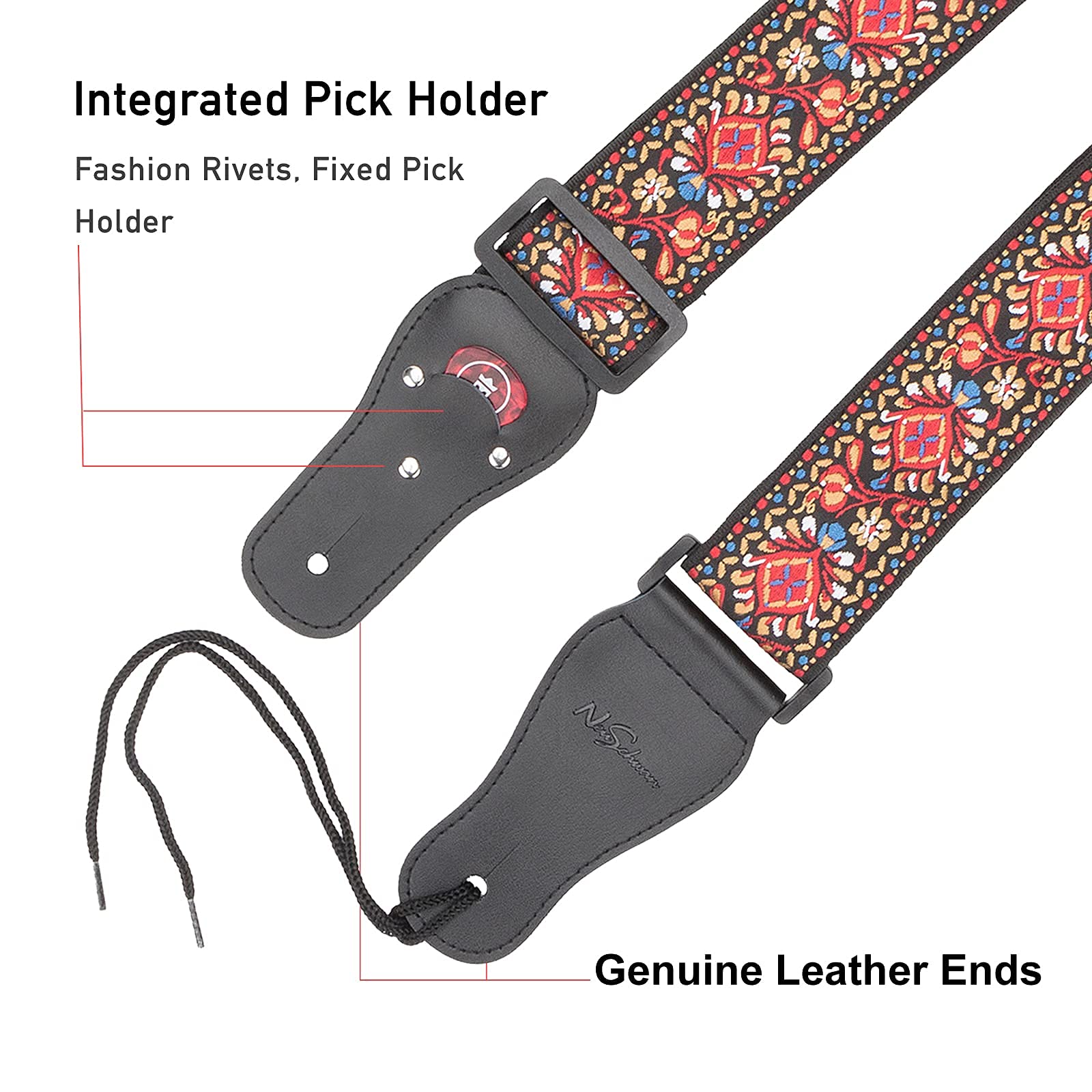 Premium Cotton Jacquard Guitar Strap for Electric, Acoustic & Bass Guitars - Includes 2 Free Silicone Strap Locks - Comfortable & Durable for Live Performances, Studio Sessions & Practice