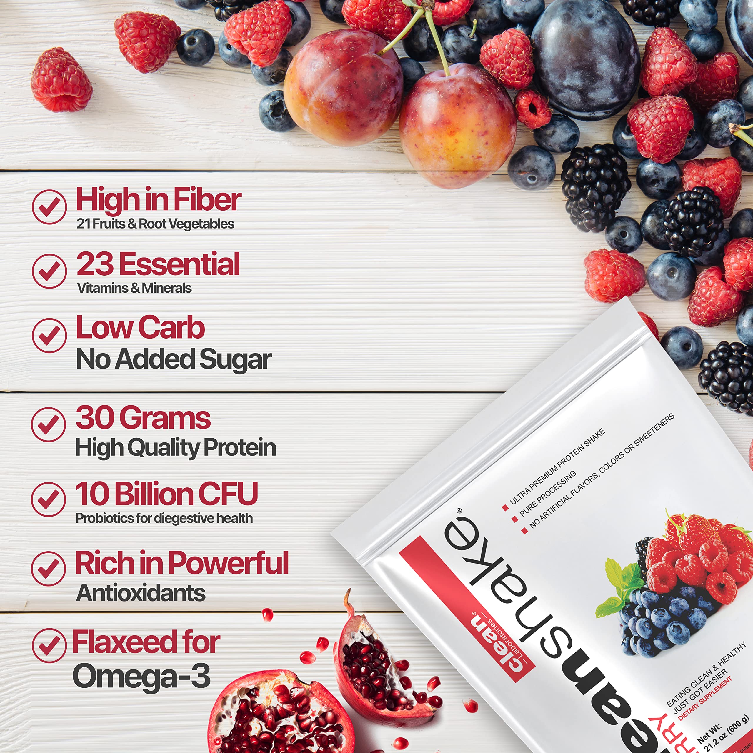 CleanShake Ultra-Premium Protein Powder - Organic Whey Protein Shake with 21 Natural Ingredients, 23 Vitamins & Minerals | Non-GMO, rBGH-Free Grass Fed Whey | Informed Protein Certified | Perfect for Post-Workout Recovery, Muscle Building & Healthy Weight Management