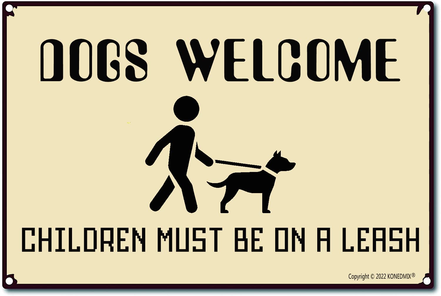 Vintage Retro Metal Tin Sign - Dogs Welcome - Rustic Farmhouse Decor for Home, Bar, Kitchen & Outdoor Use