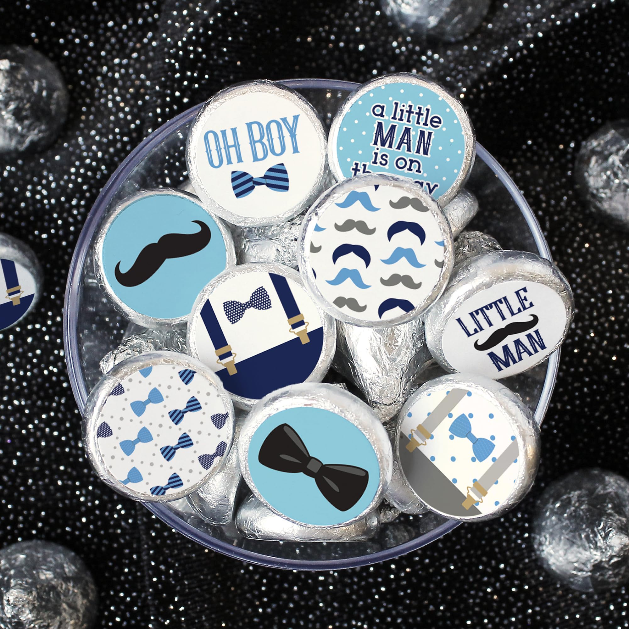 Little Man Baby Shower Favor Stickers - 180 'It's a Boy' Chocolate Kisses Party Labels for Baby Shower Decorations, Gender Reveal & Candy Favors