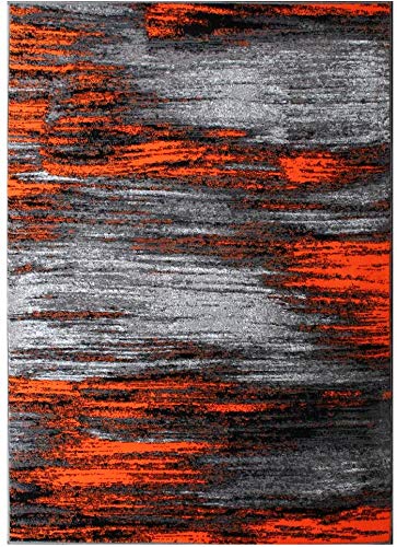 Champion Modern Abstract Area Rug - 5’3”x7’5” Orange Contemporary Living Room Rug - Perfect for Home Decor, Bedroom & Office