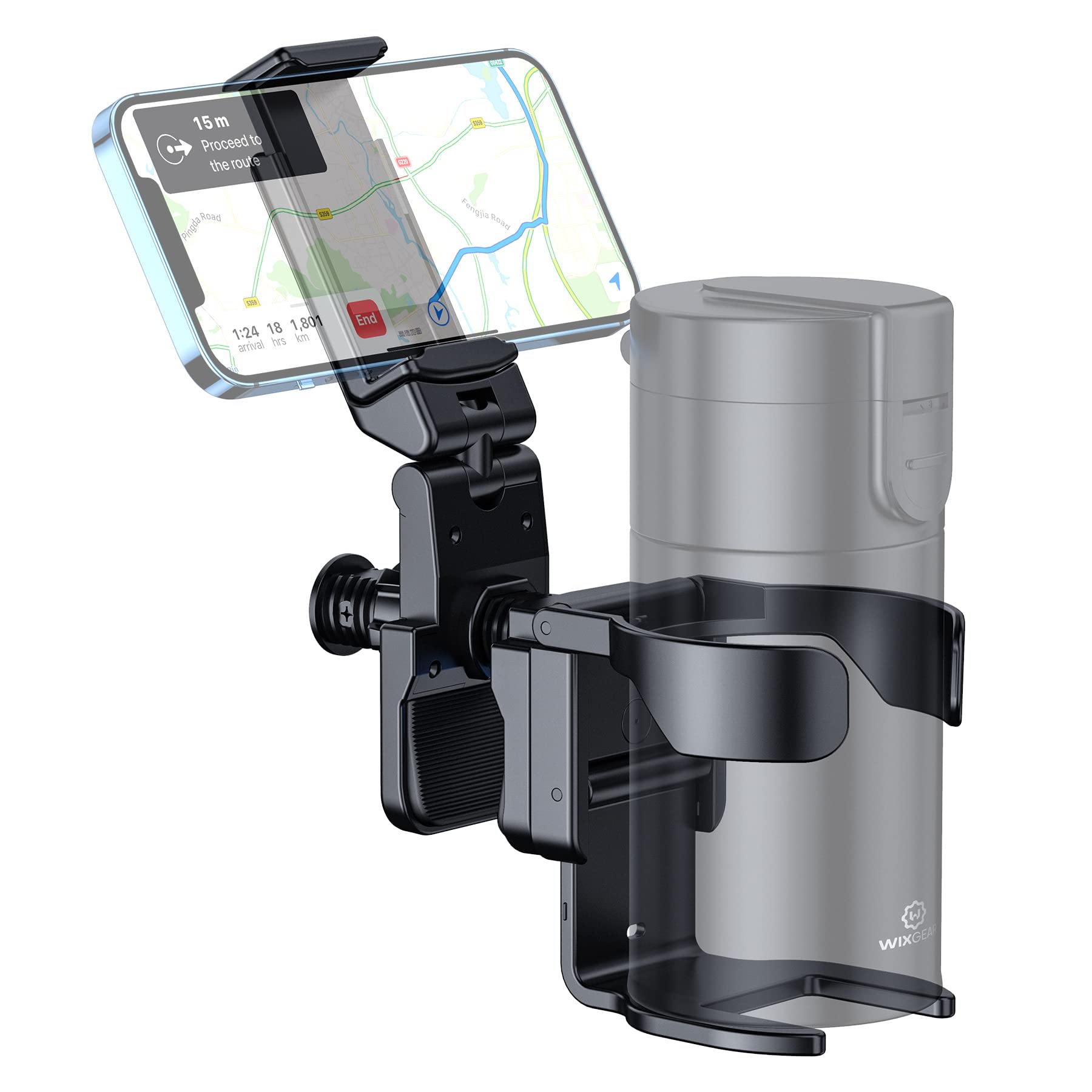 WixGear Universal Stroller Cup Holder with Adjustable Phone Stand - 2-in-1 Drink & Smartphone Holder for Baby Strollers, Wheelchairs, Walkers - Perfect for Parents, Caregivers & Outdoor Activities