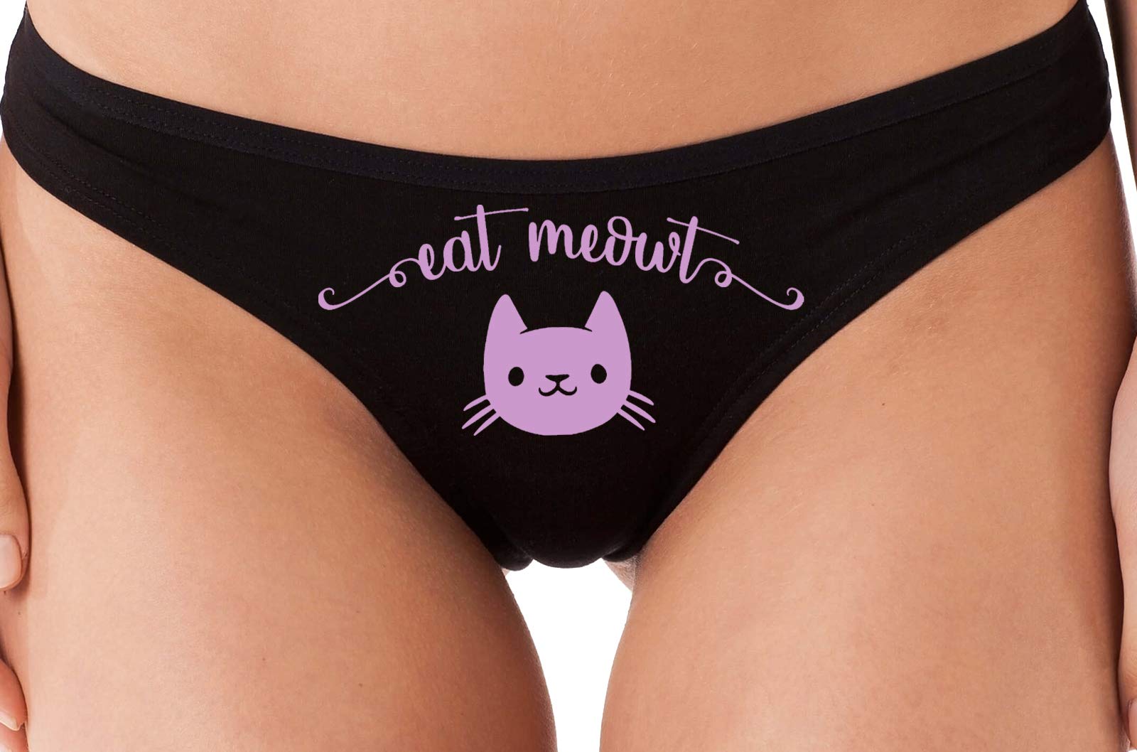 Sexy Cat Print Thong Panties - Playful 'Eat Meowt' Design for Flirty Fun | Perfect for Roleplay, Lingerie Parties & Intimate Moments