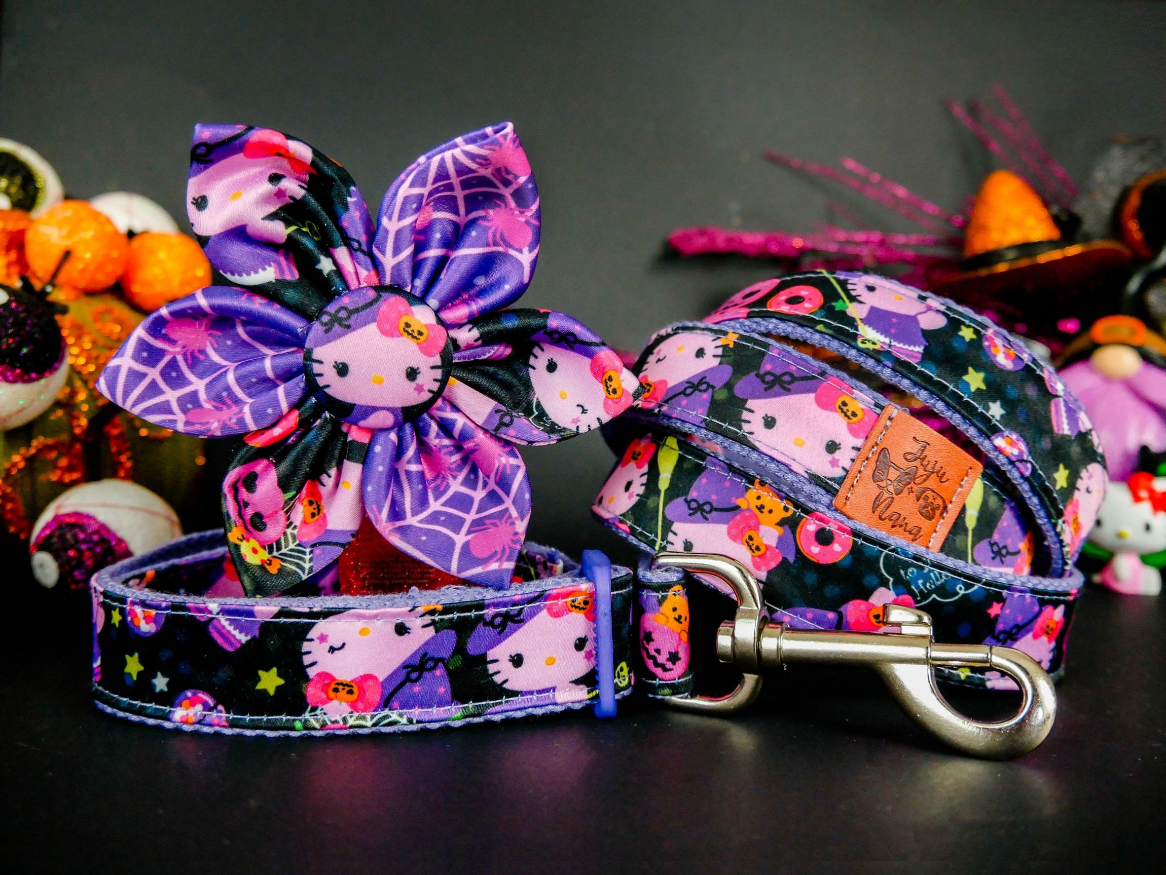 Halloween Dog Collar with Flower - Purple Kitty Witch Costume Accessory for Pets | Perfect for Halloween Parties & Pet Costume Contests