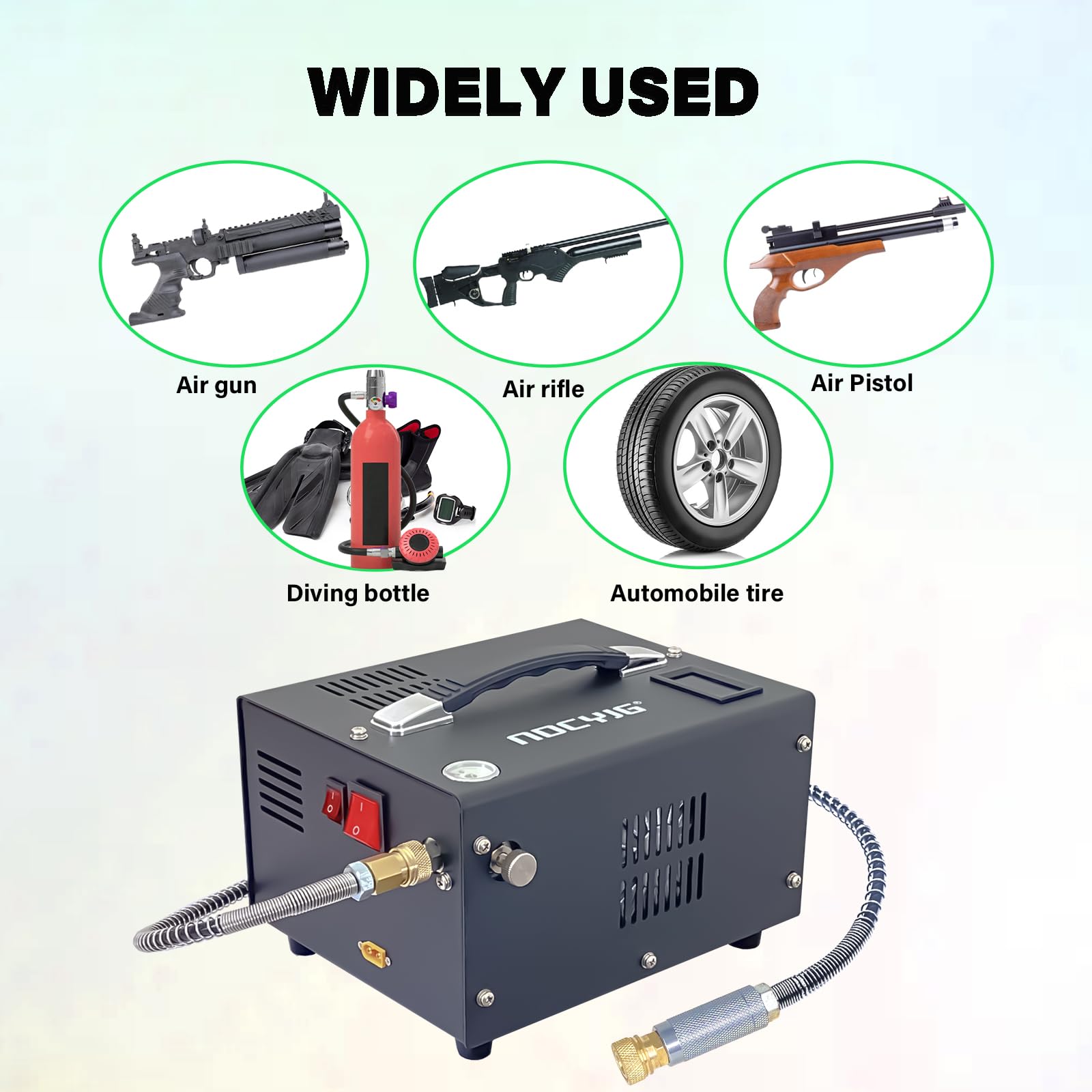 4500PSI Portable PCP Air Compressor - 12V DC/110V AC Dual Power with Auto-Stop - Built-in Cooling Fan & External Power Adapter - Perfect for PCP Air Rifles, Paintball Guns & Scuba Tanks - Great for Hunting, Target Shooting & Outdoor Sports