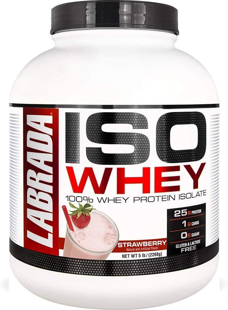 Labrada Nutrition ISO 100% Whey Protein Isolate Powder - Strawberry Flavor 5lb for Muscle Recovery & Post-Workout Shakes