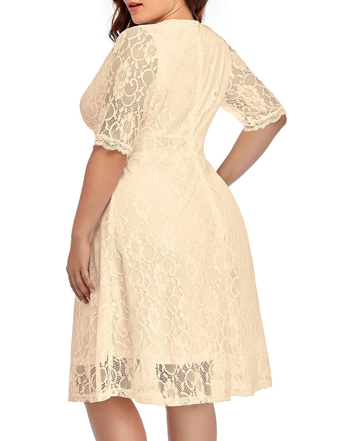 Plus Size Women's Lace Wrap V-Neck Knee-Length Cocktail Dress for Wedding Guest & Semi-Formal Parties | Elegant Evening Wear for Special Occasions