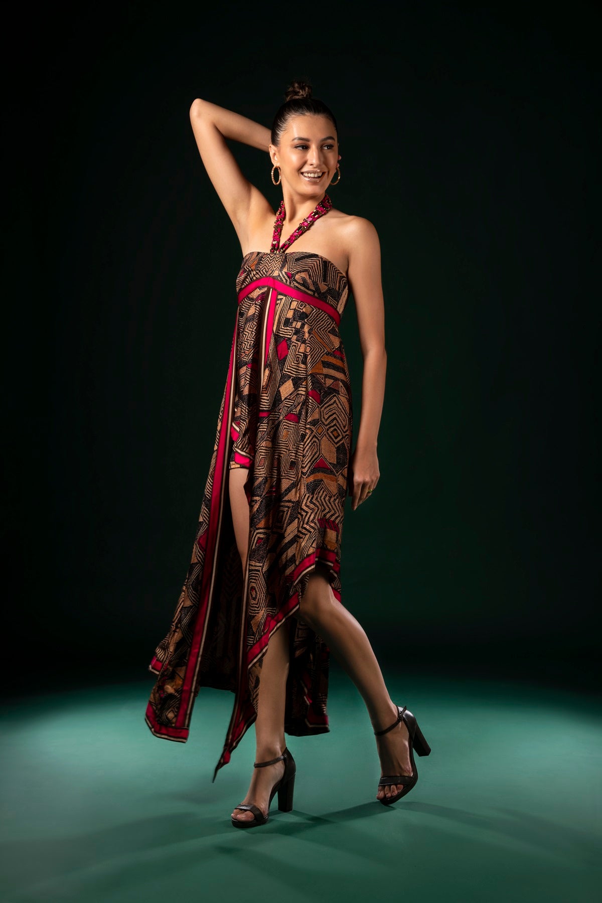 Stylish Geometric Fuchsia Asymmetrical Dress for Women - Trendy Party & Evening Wear