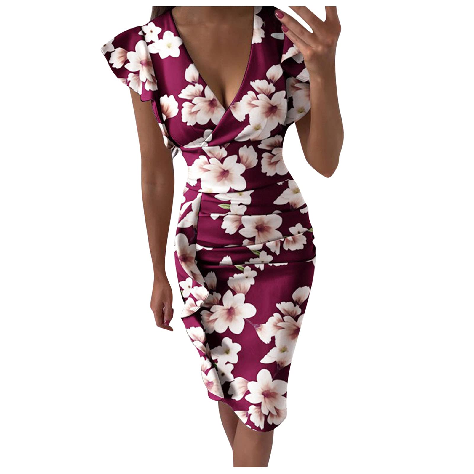 Floral Print Midi Shirt Dress for Women - Pleated V-Neck, Side Slit, Multicolor Summer Dress | Perfect for Office, Date Night & Casual Outings