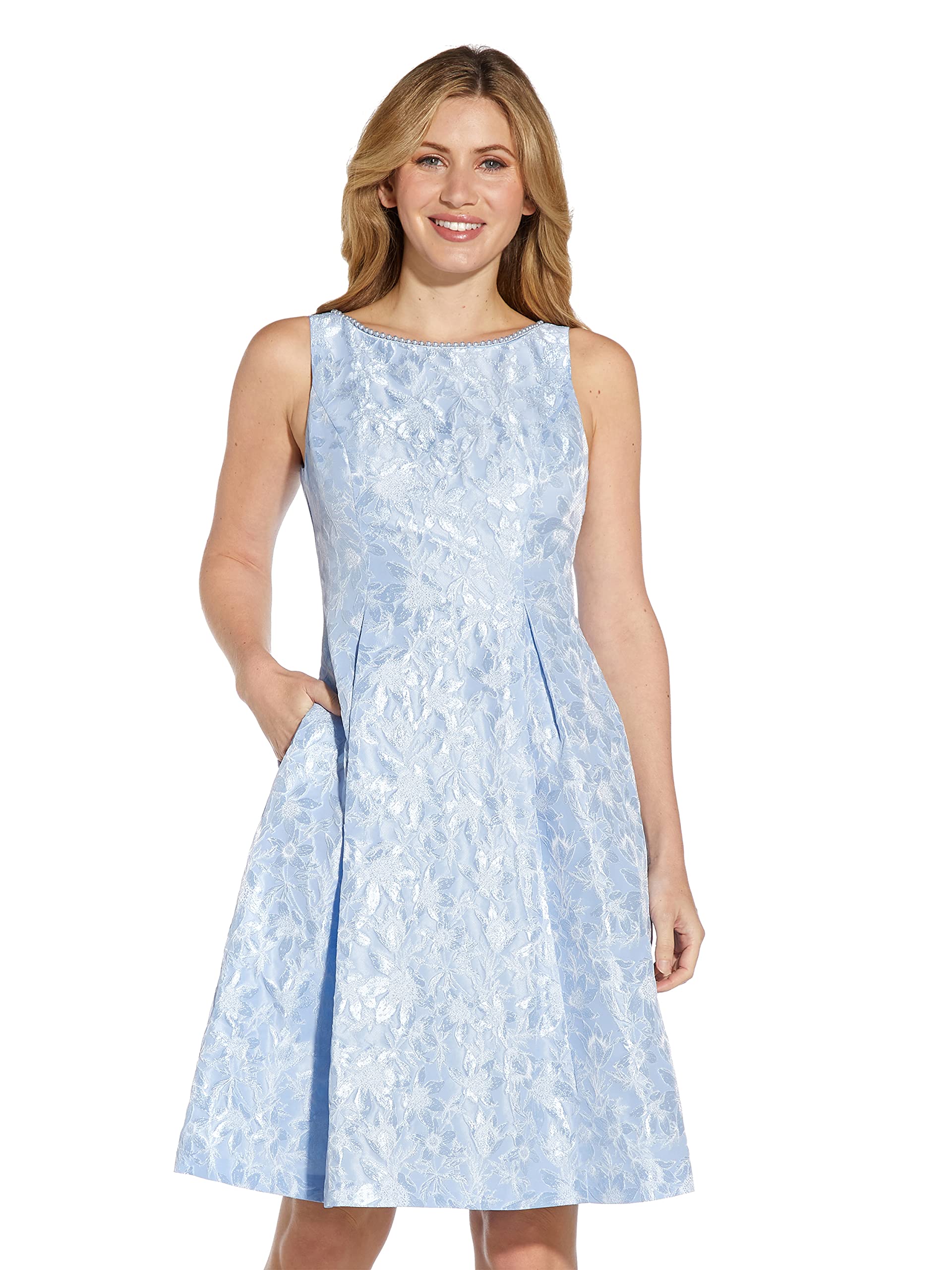 Adrianna Papell Women's Pearl Embellished Jacquard Cocktail Dress - Perfect for Weddings, Parties & Special Occasions