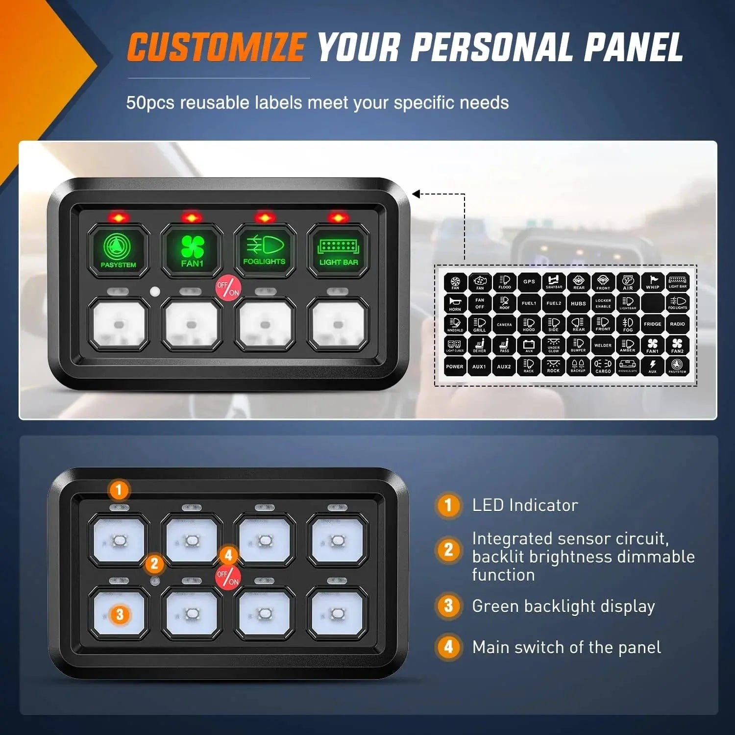 8 Gang Marine Rocker Switch Panel with LED Indicators - Waterproof Boat Switch Panel for Dashboards, RVs, Trucks, and Marine Applications