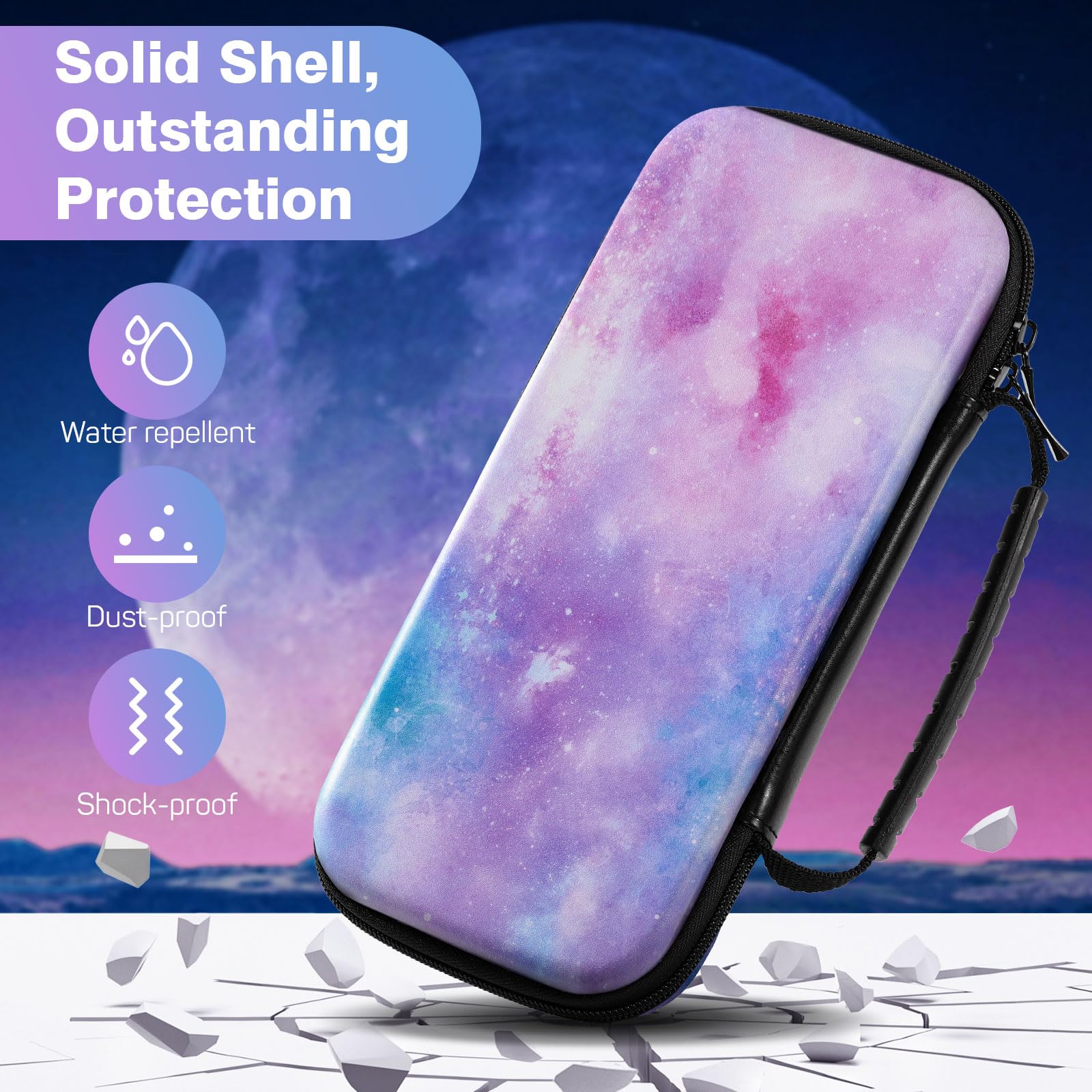 Moko Hard Shell Travel Carrying Case Compatible with Nintendo Switch OLED & Nintendo Switch - Portable Protective Storage Bag for Switch Accessories (Blue Pink) - Perfect for Travel, Commuting, and Gaming On-The-Go