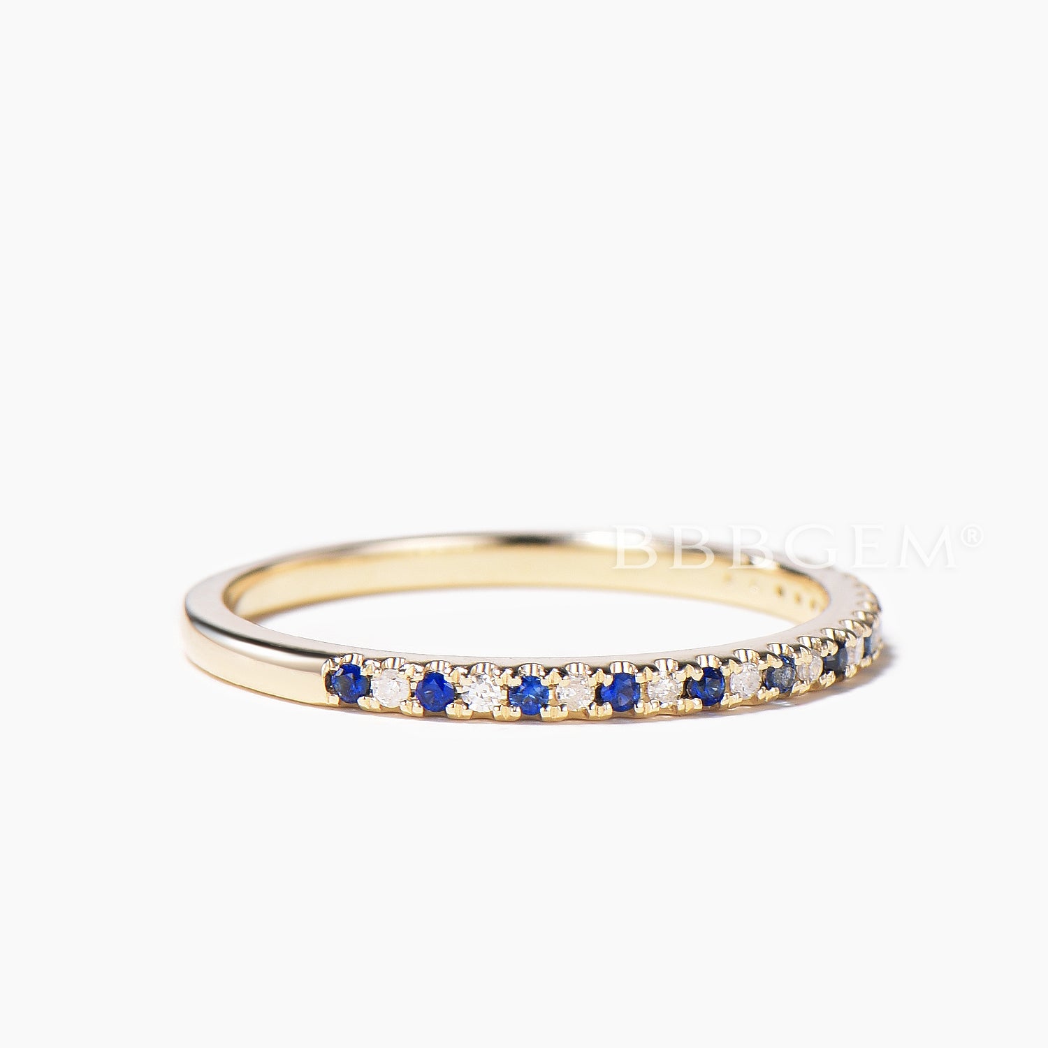 Natural Blue Sapphire Diamond Wedding Ring - 14K White Gold Anniversary Band for Women - Elegant Stackable Ring for Bridal, Engagement, or Everyday Wear