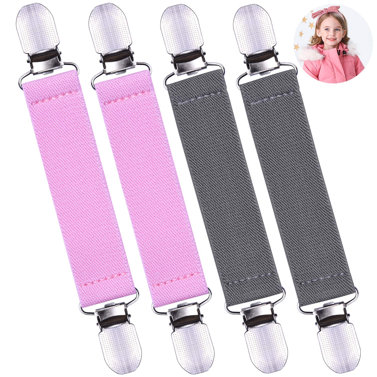 Wisdompro Mitten Clips for Toddlers Kids & Adults - 4 Pack Glove Holders with Adjustable Elastic Straps - Keep Gloves Together for Winter Sports Outdoor Activities