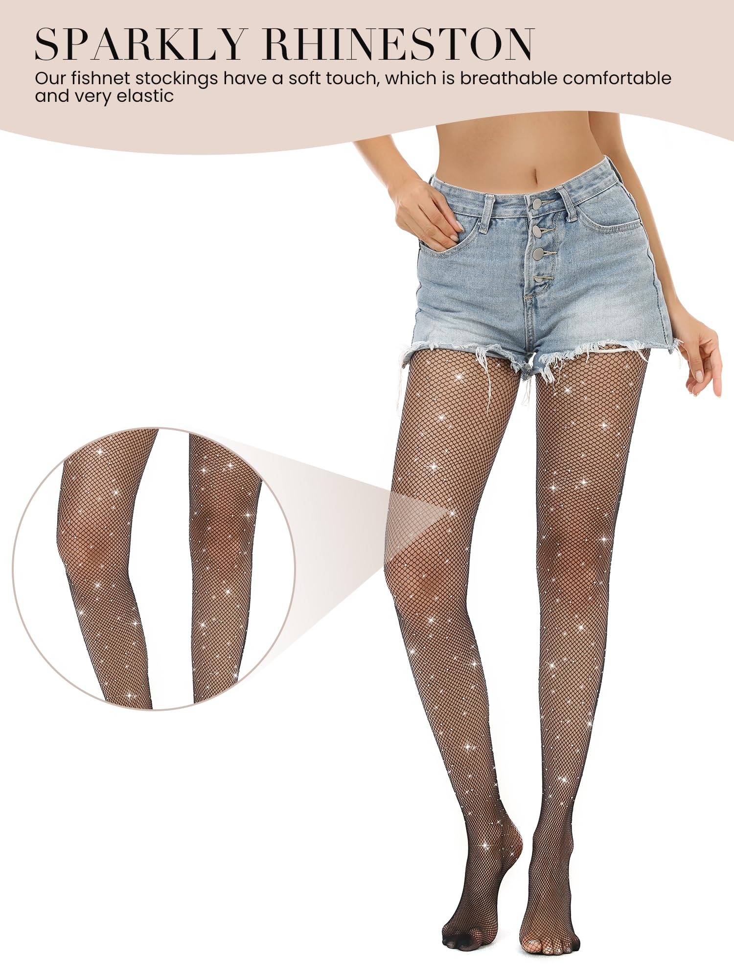 Sexy Rhinestone Fishnet Stockings - High Waist Sparkly Tights with Bling Crystals | Shiny Sheer Pantyhose for Parties, Cosplay & Night Out