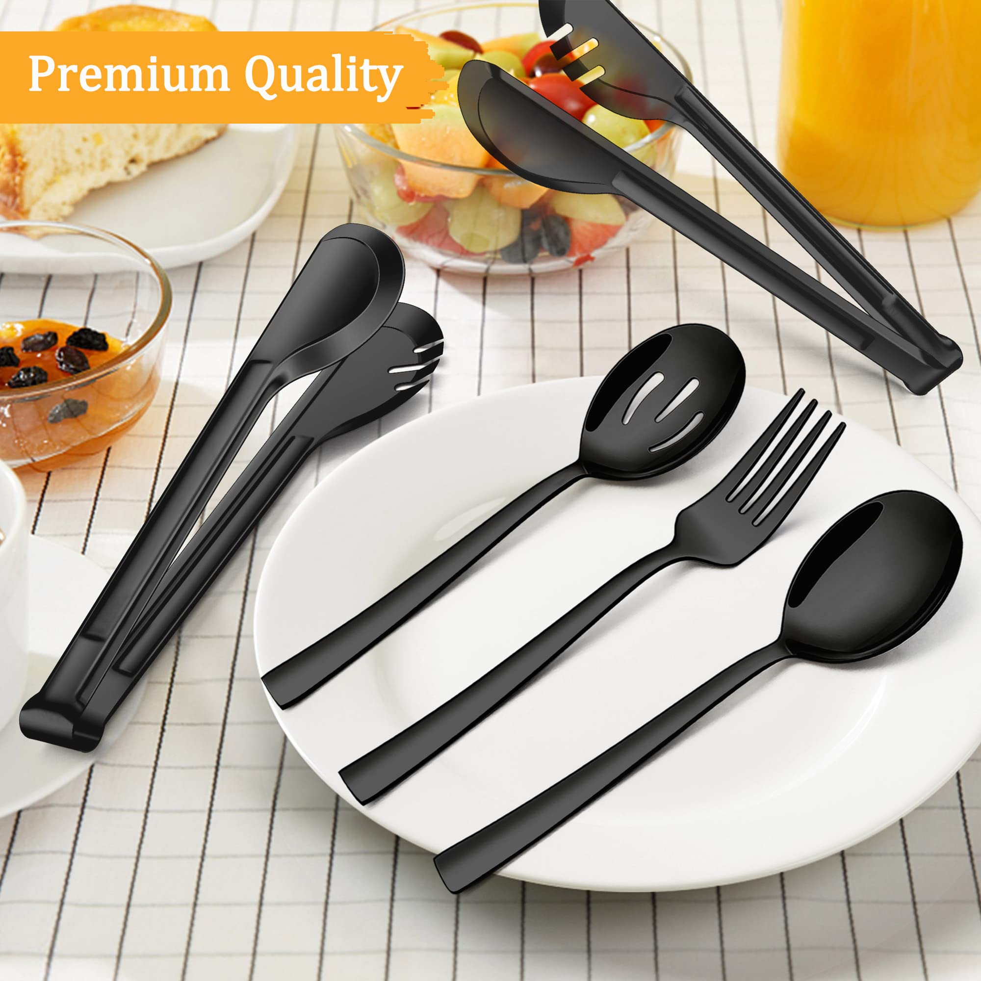 LIANYU 8-Piece Stainless Steel Serving Utensil Set - Includes Serving Spoons, Slotted Spoons, Forks & Tongs - Mirror Finish, Dishwasher Safe - Perfect for Buffet, Party, Banquet & Entertaining