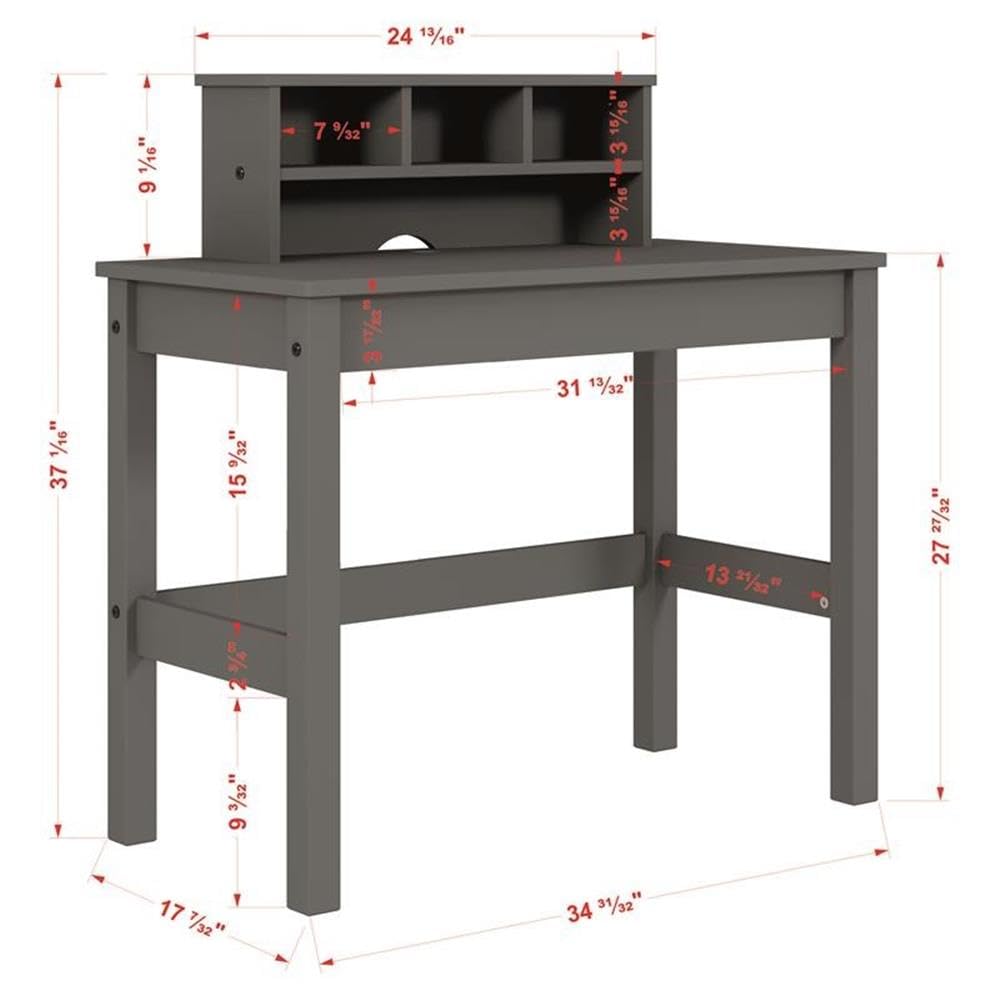 Acme Logan Gray Wooden Rectangular Writing Desk with Hutch & Cable Management Hole - Perfect for Home Office, Study & Workspace Organization