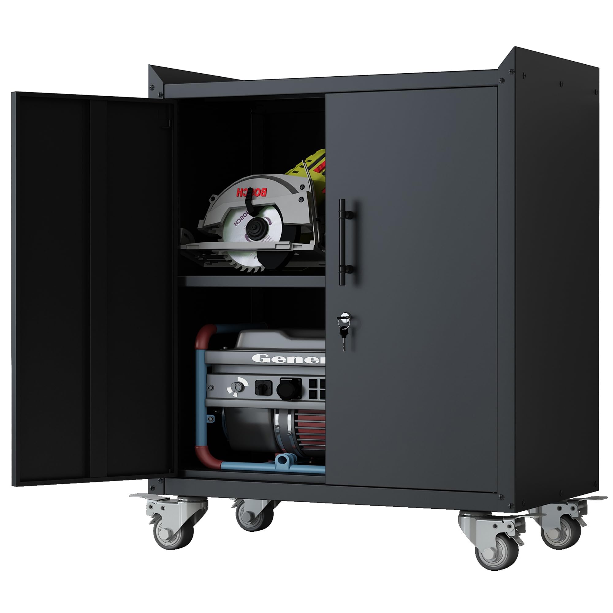 KILISTEELS Heavy Duty Metal Storage Cabinet with Wheels - Adjustable Shelves, Lockable Doors for Garage, Office, Kitchen & Pantry Organization | Durable Utility Cabinet for Home & Workspace Storage